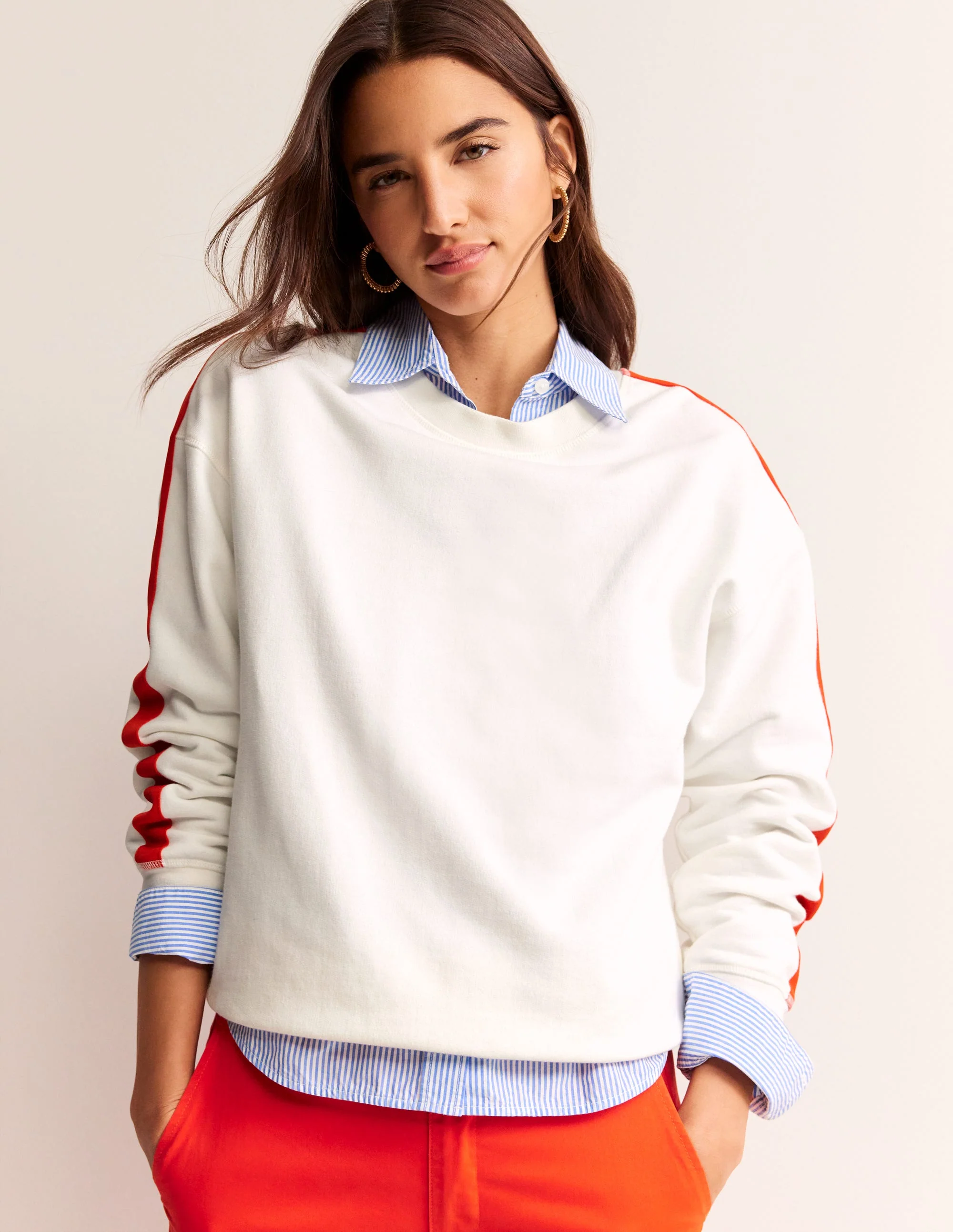 Emi Relaxed Sweatshirt-Ivory Red Stripe