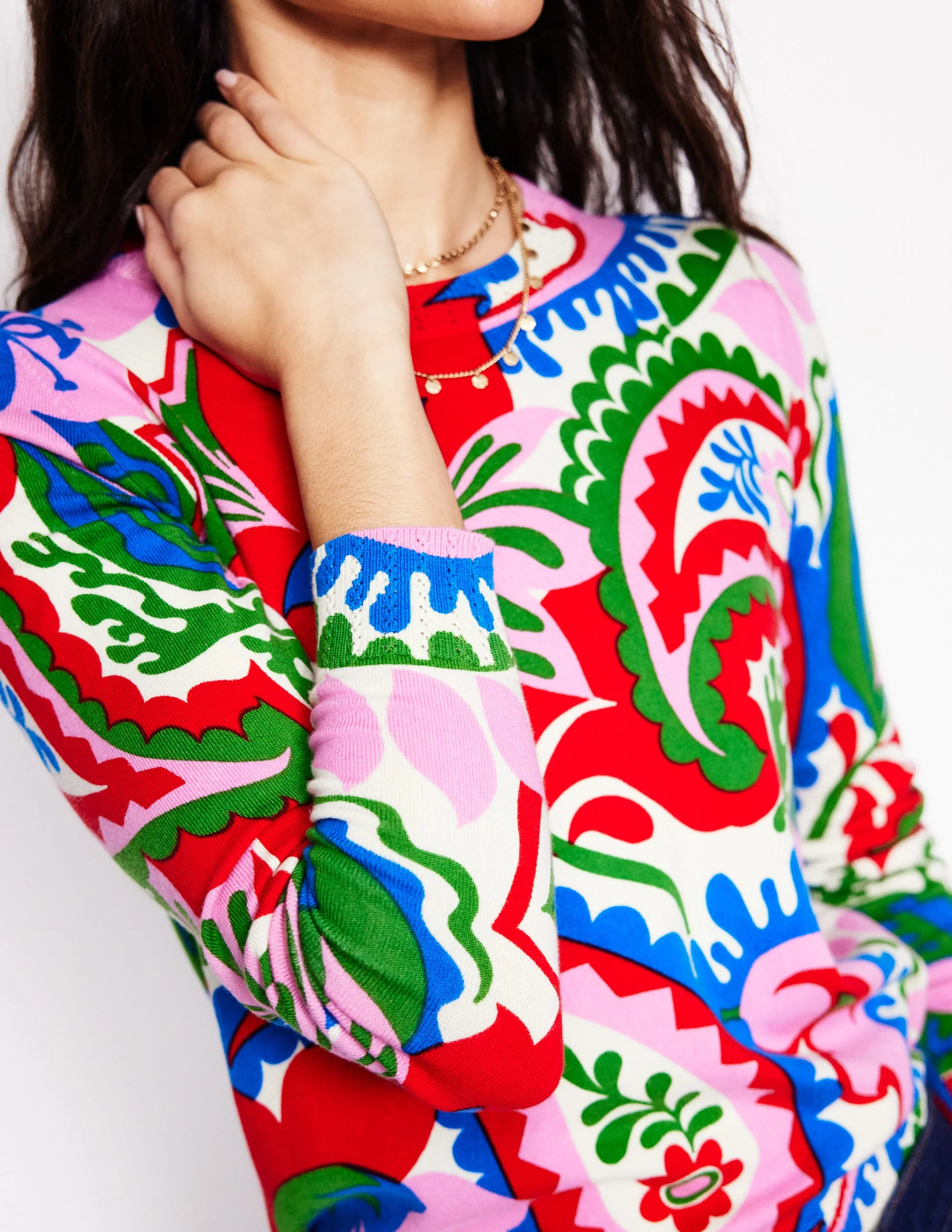 Emilia Cotton Crew Jumper-Multi, Botanical Paisley - Image 2