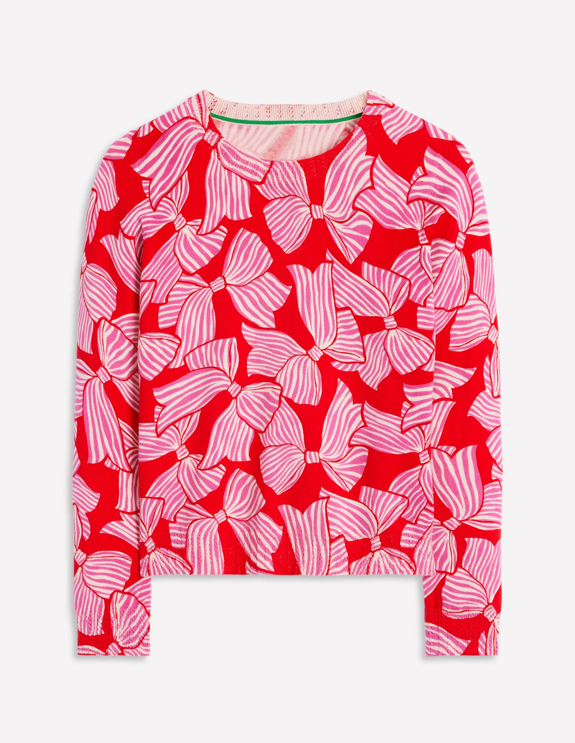 Emilia Cotton Crew Jumper-Poppy Red, Bow Scatter - Image 5