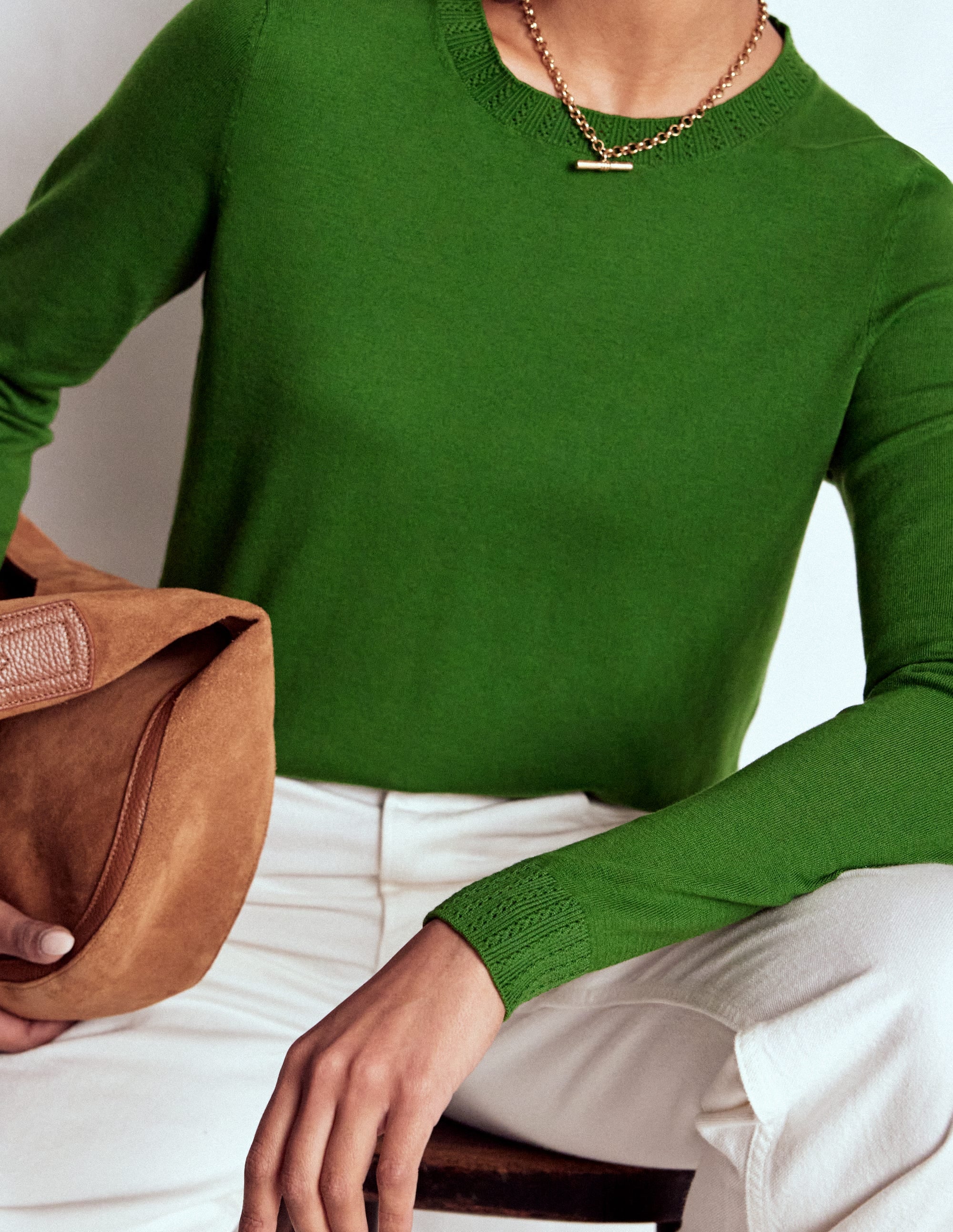 Emilia Cotton Crew Jumper-Promenade Green