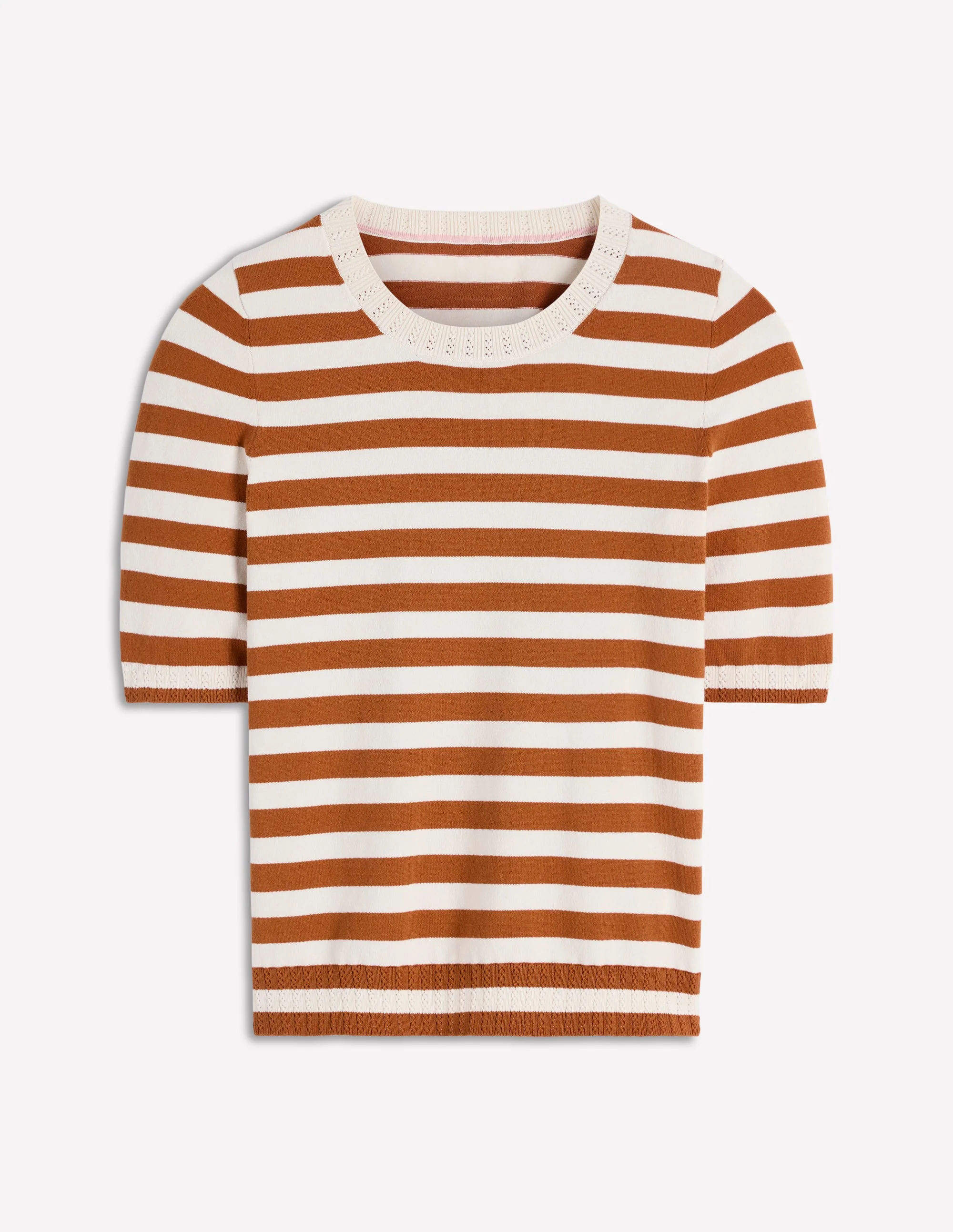 Emilia Cotton Crew T-shirt-Cognac/ Warm Ivory - Image 6
