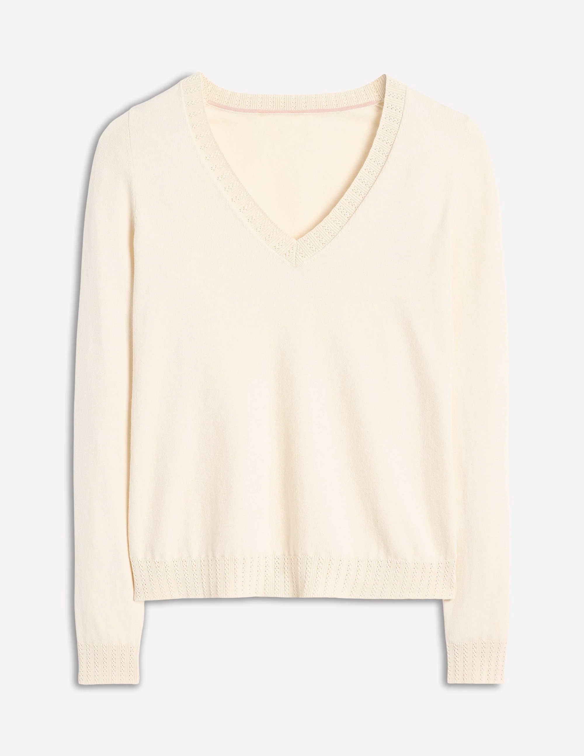 Emilia Cotton V-Neck Jumper-Warm Ivory - Image 5