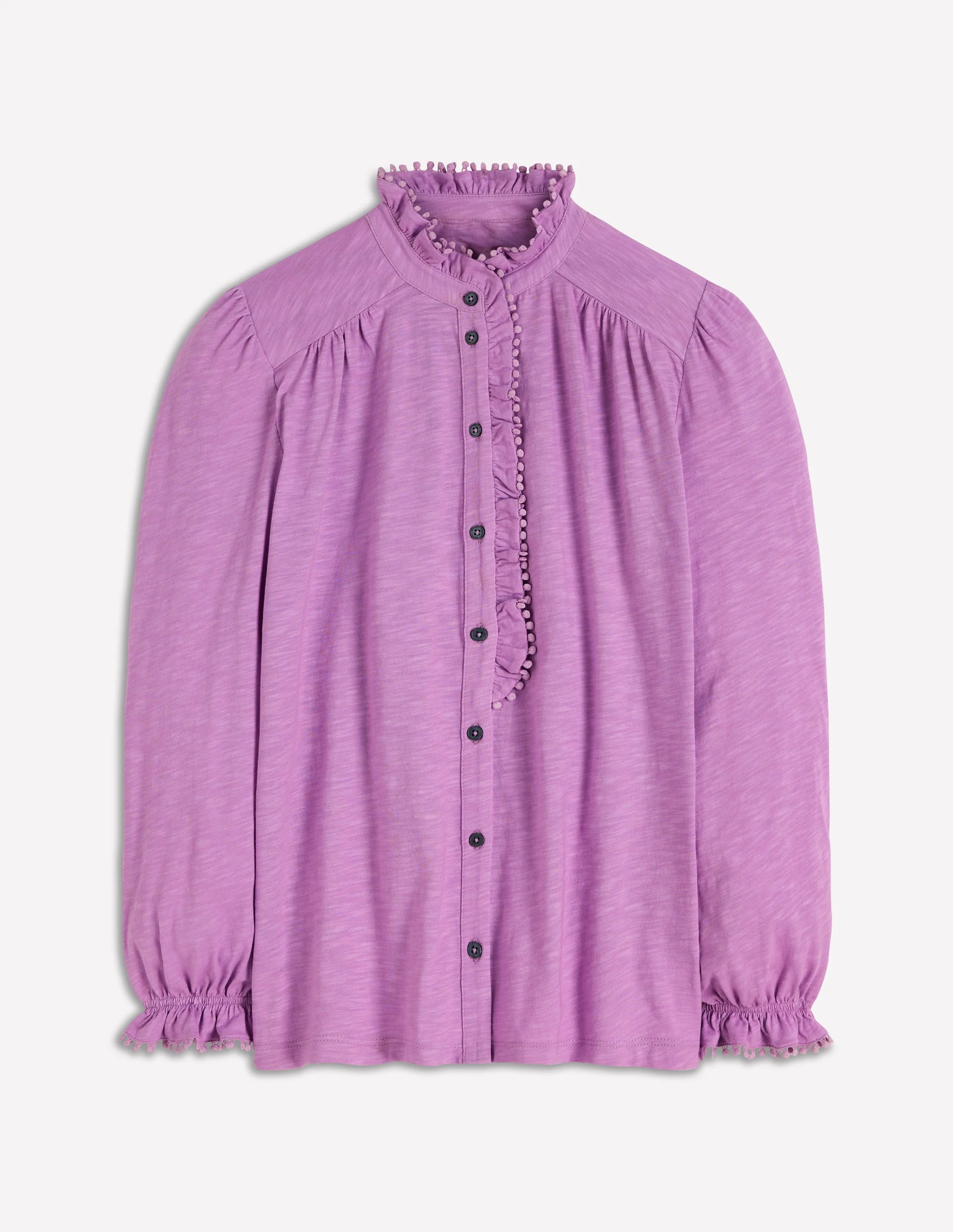 Emily Pom Trim Ruffle Shirt-Chalky Violet - Image 4