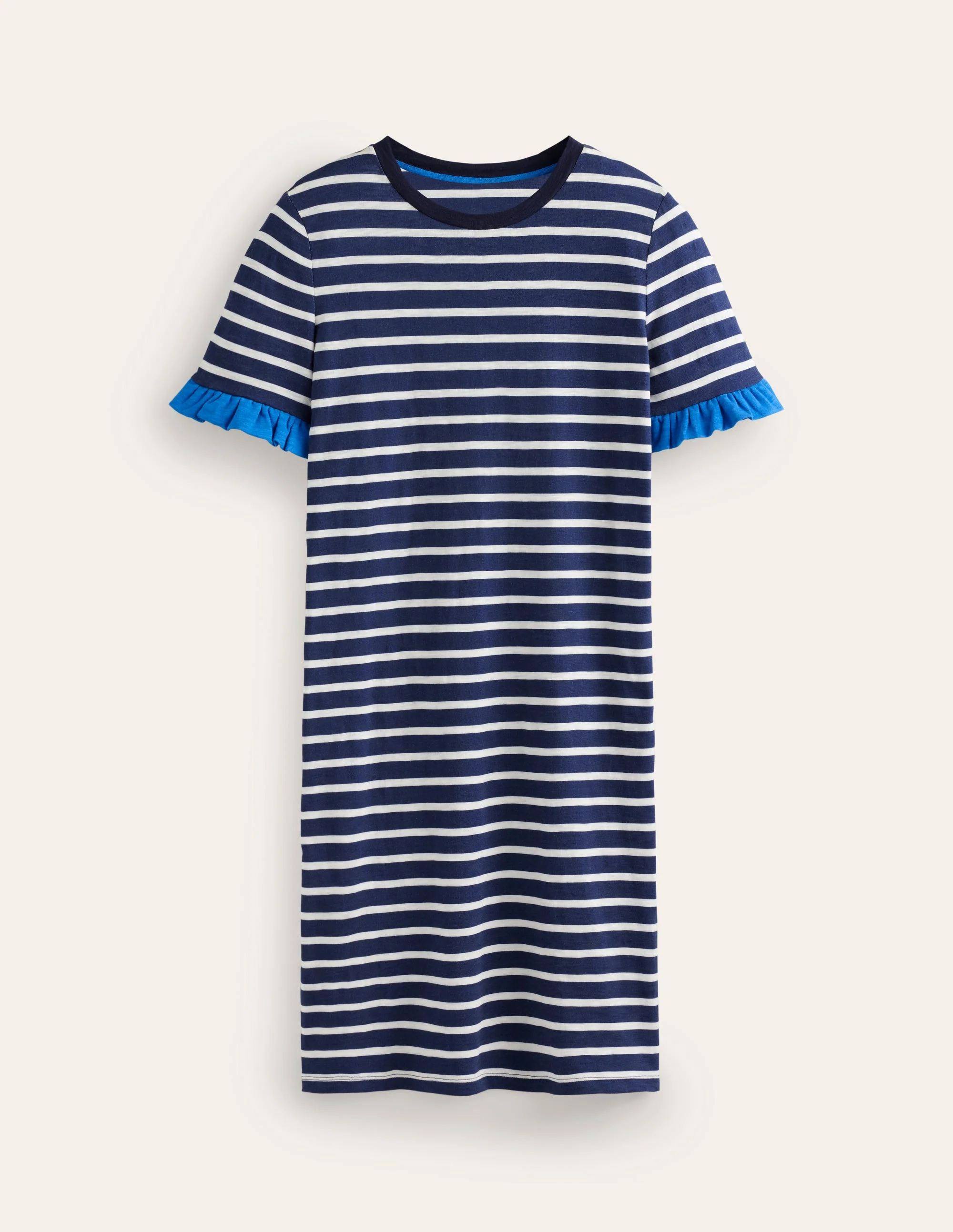 Emily Ruffle Cotton Dress-Navy, Ivory Stripe - Image 5