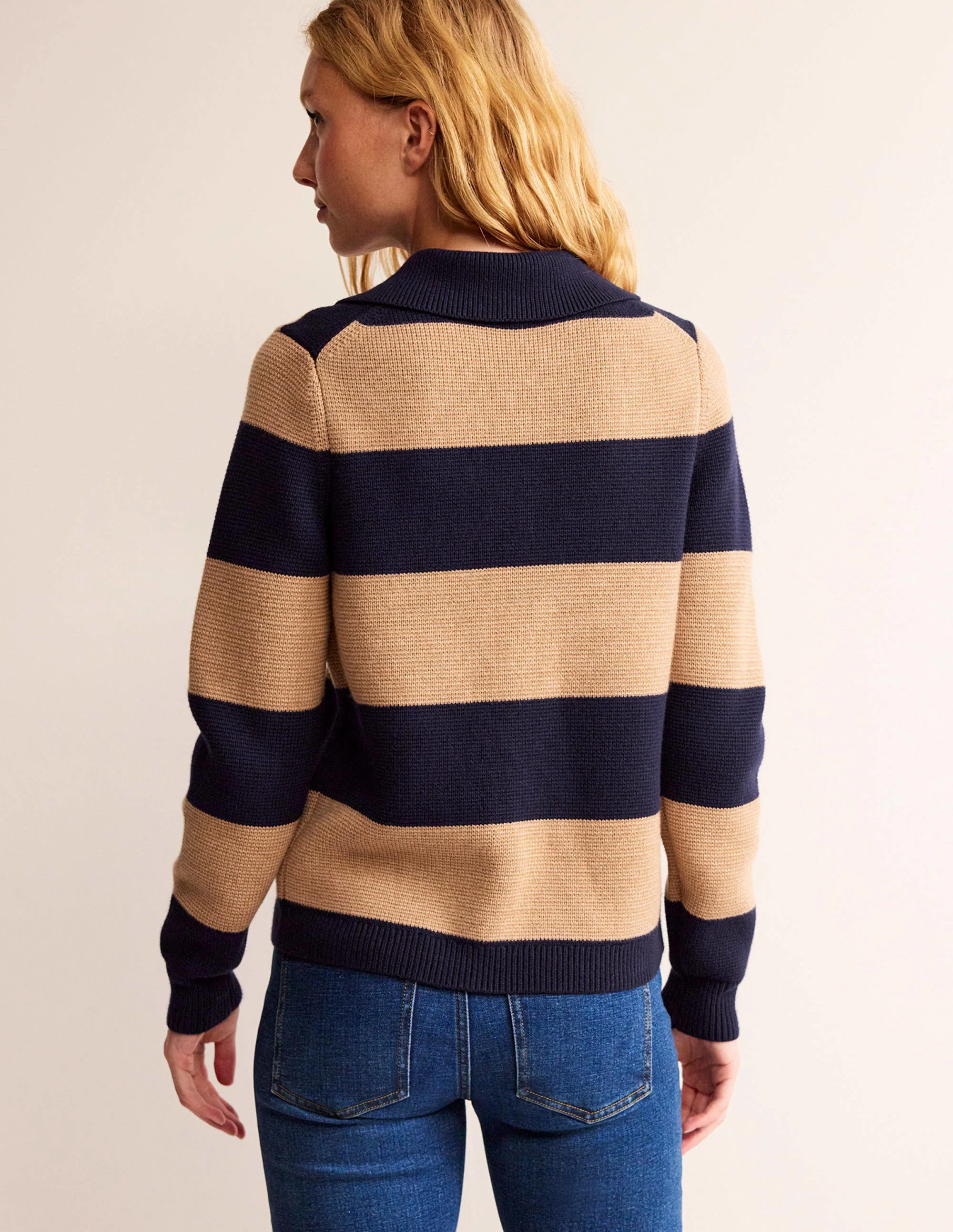 Emily Wool Blend Cardigan-Navy and Camel Melange - Image 3