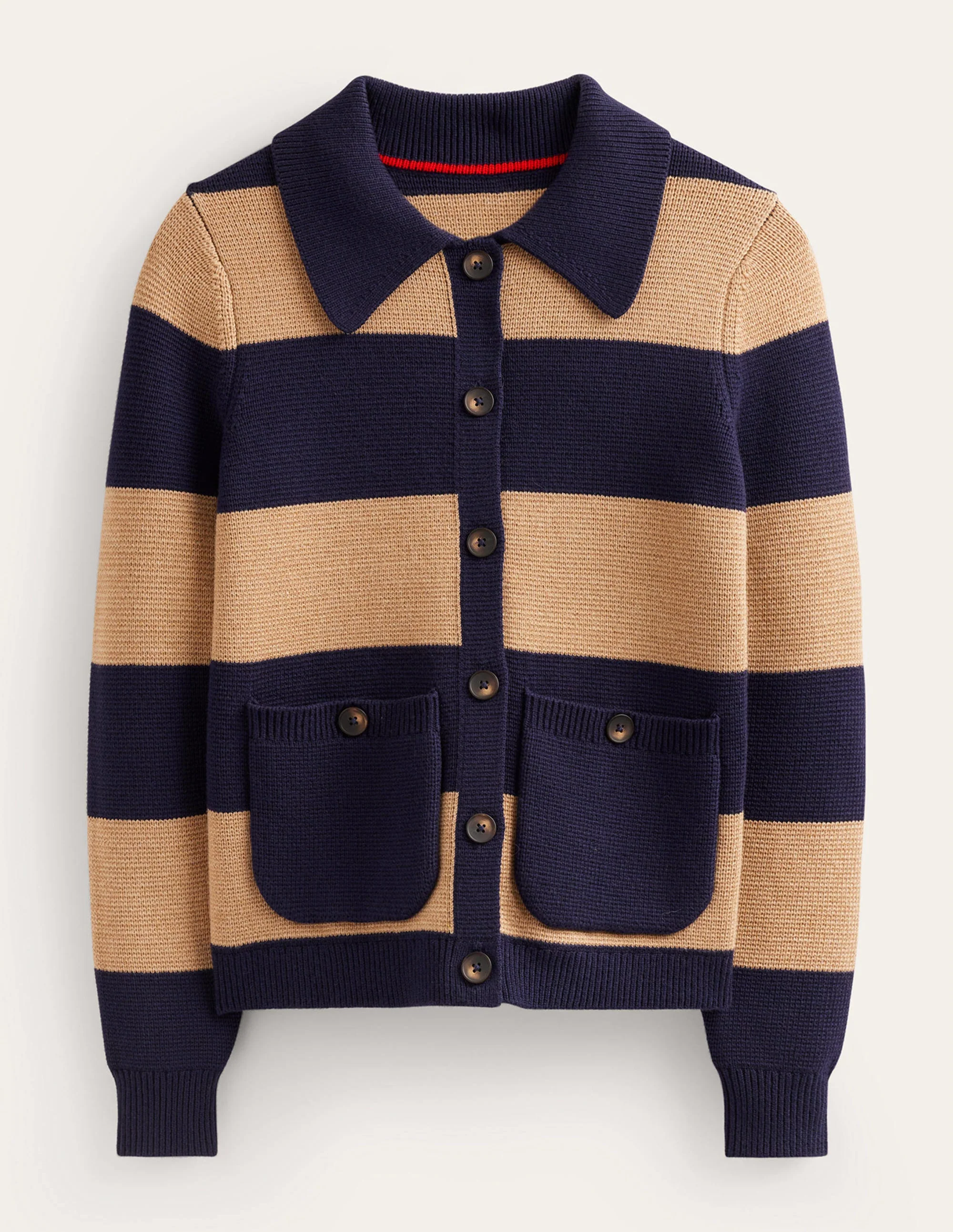 Emily Wool Blend Cardigan-Navy and Camel Melange - Image 5