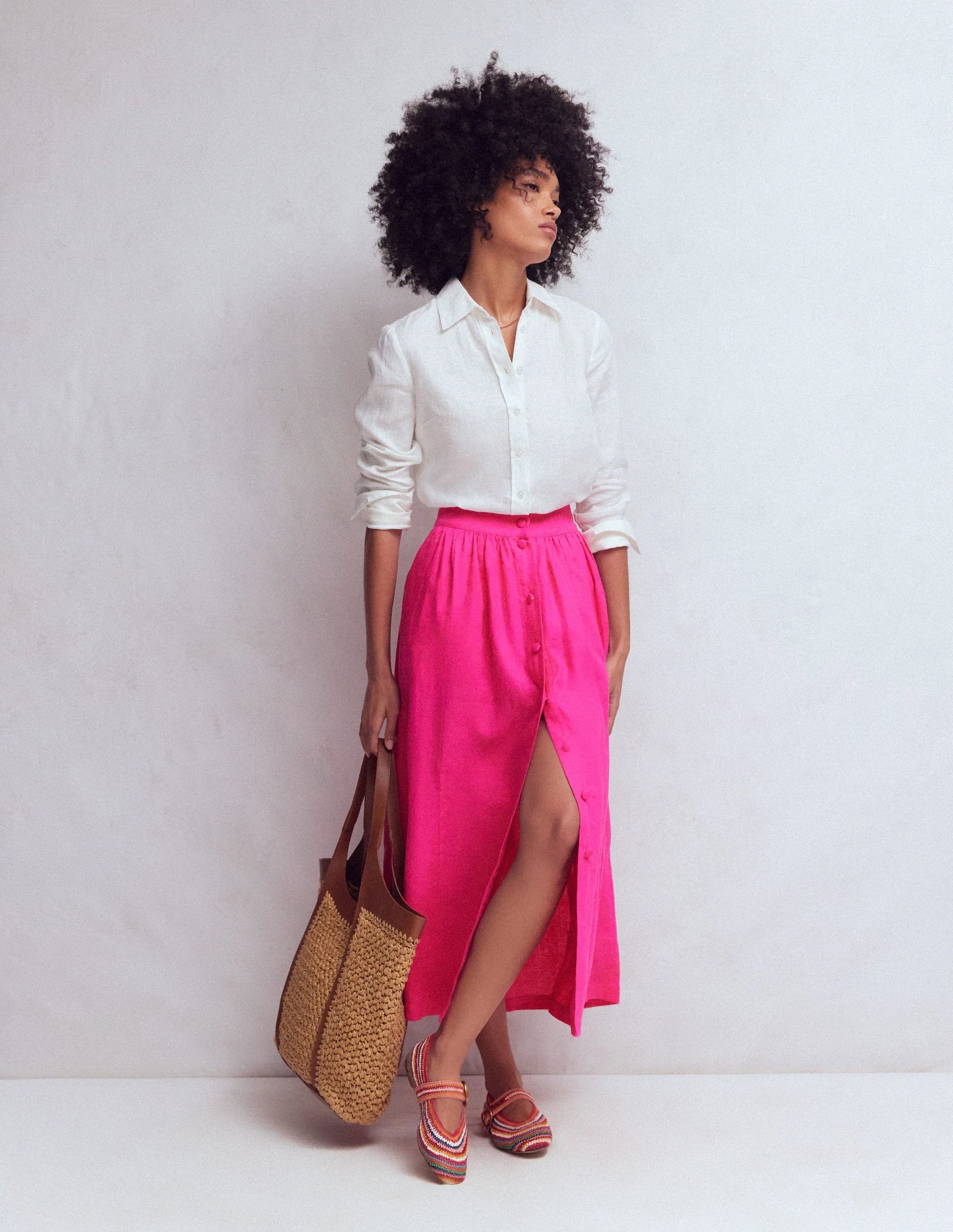 Emma Linen Maxi Skirt-Pink Peony