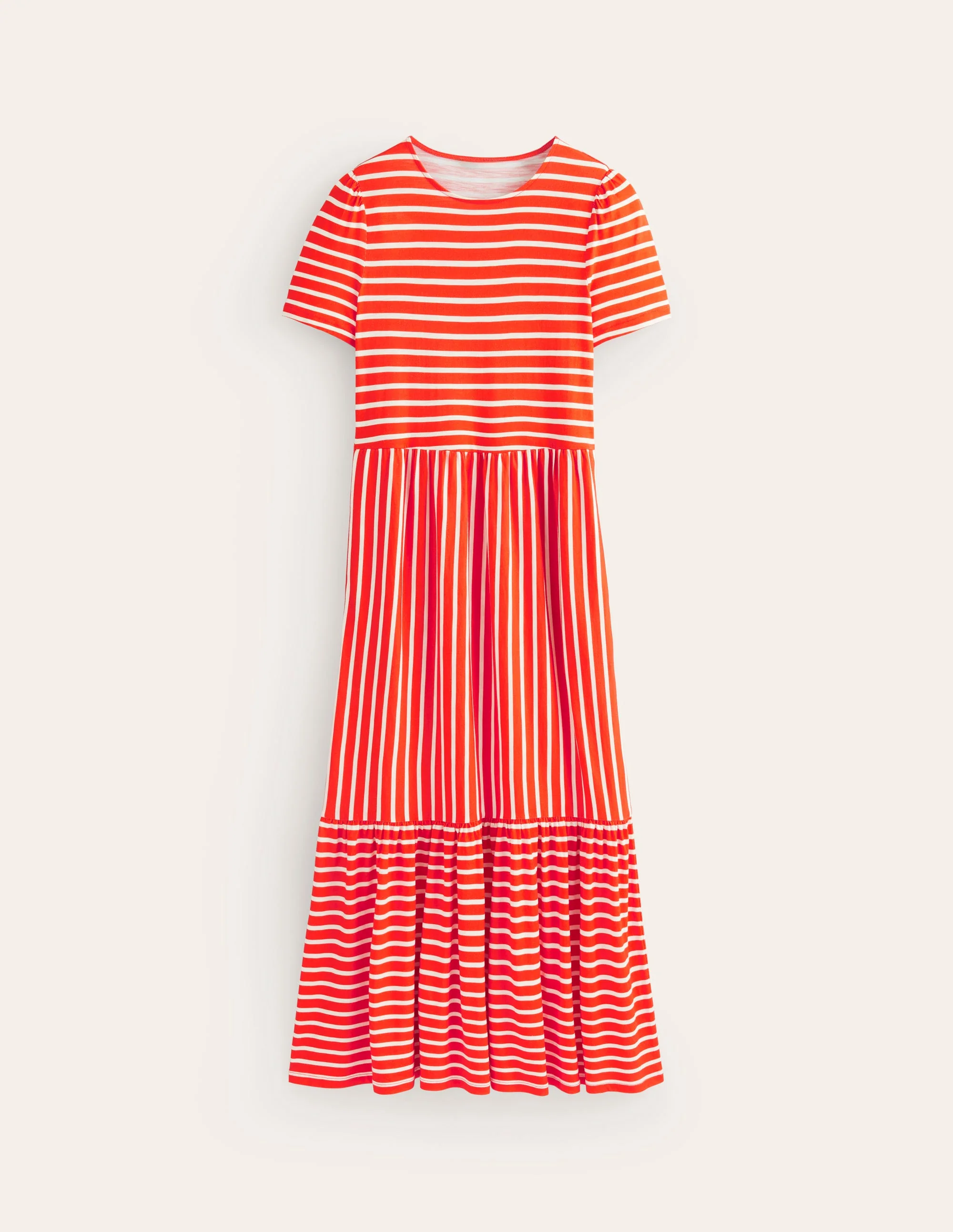 Emma Tiered Jersey Midi Dress-Fiesta, Ivory Stripe - Image 6
