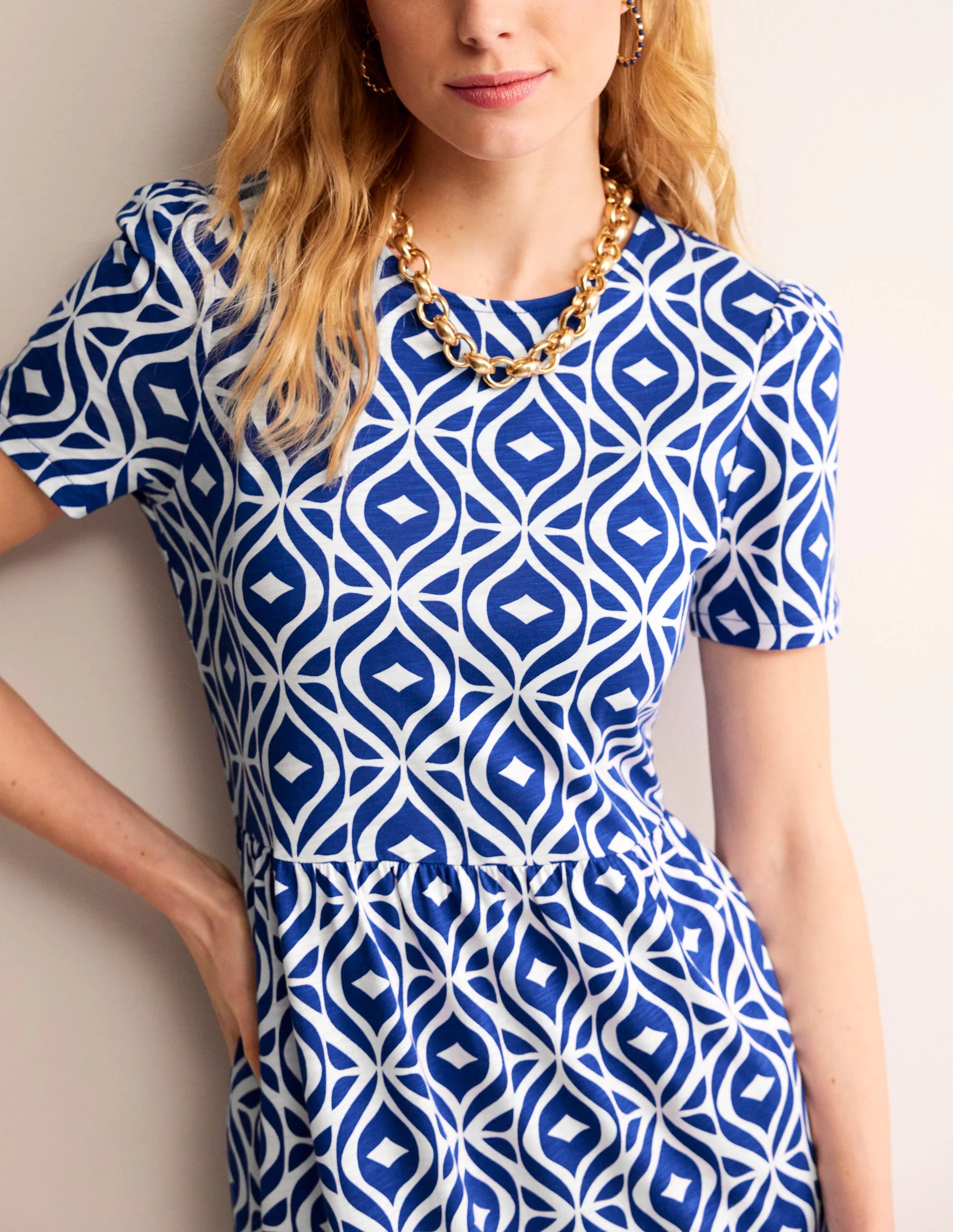 Emma Tiered Jersey Midi Dress-Surf the Web, Diamond Wave - Image 2