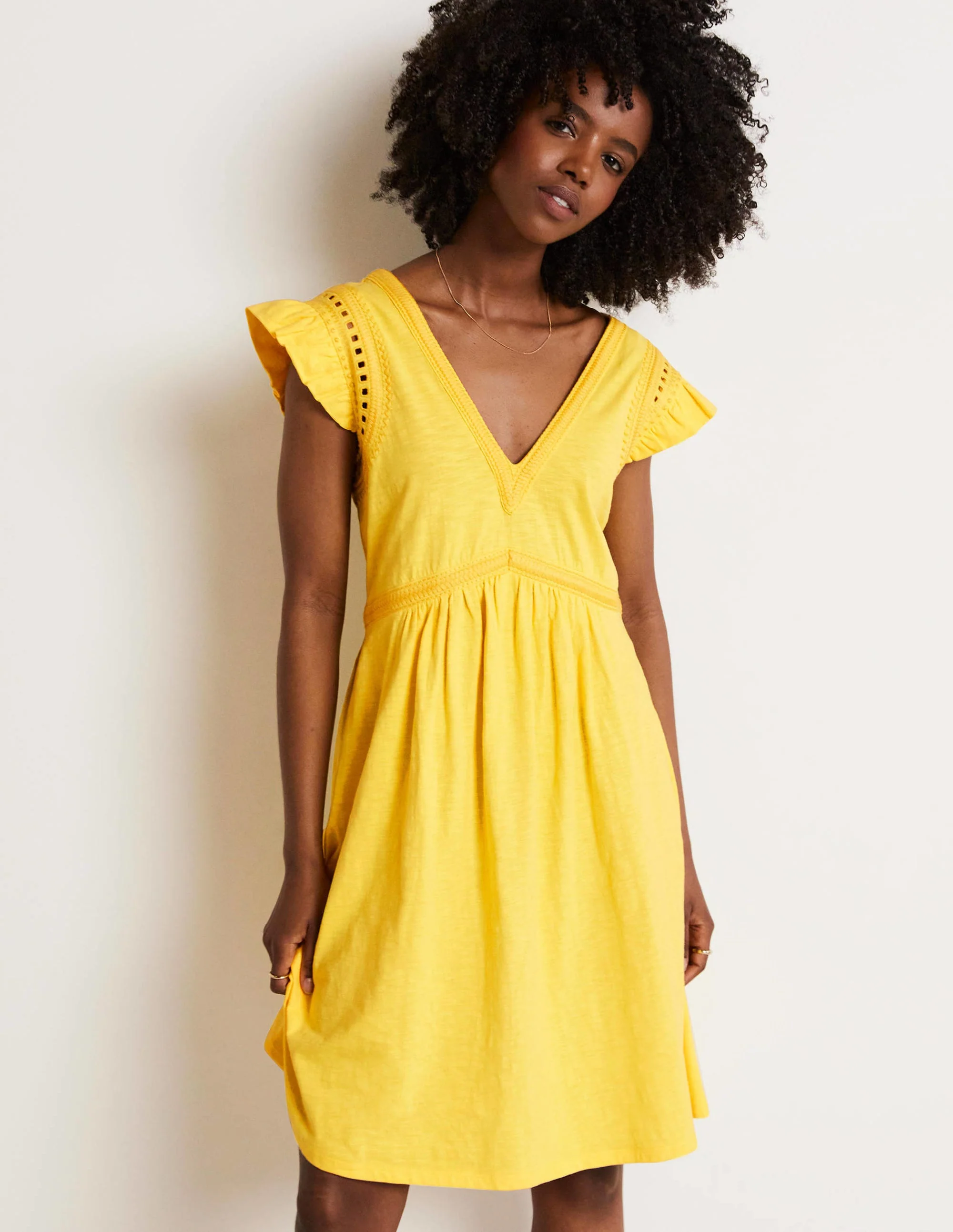 Empire Detail Jersey Dress-Lemon Fizz