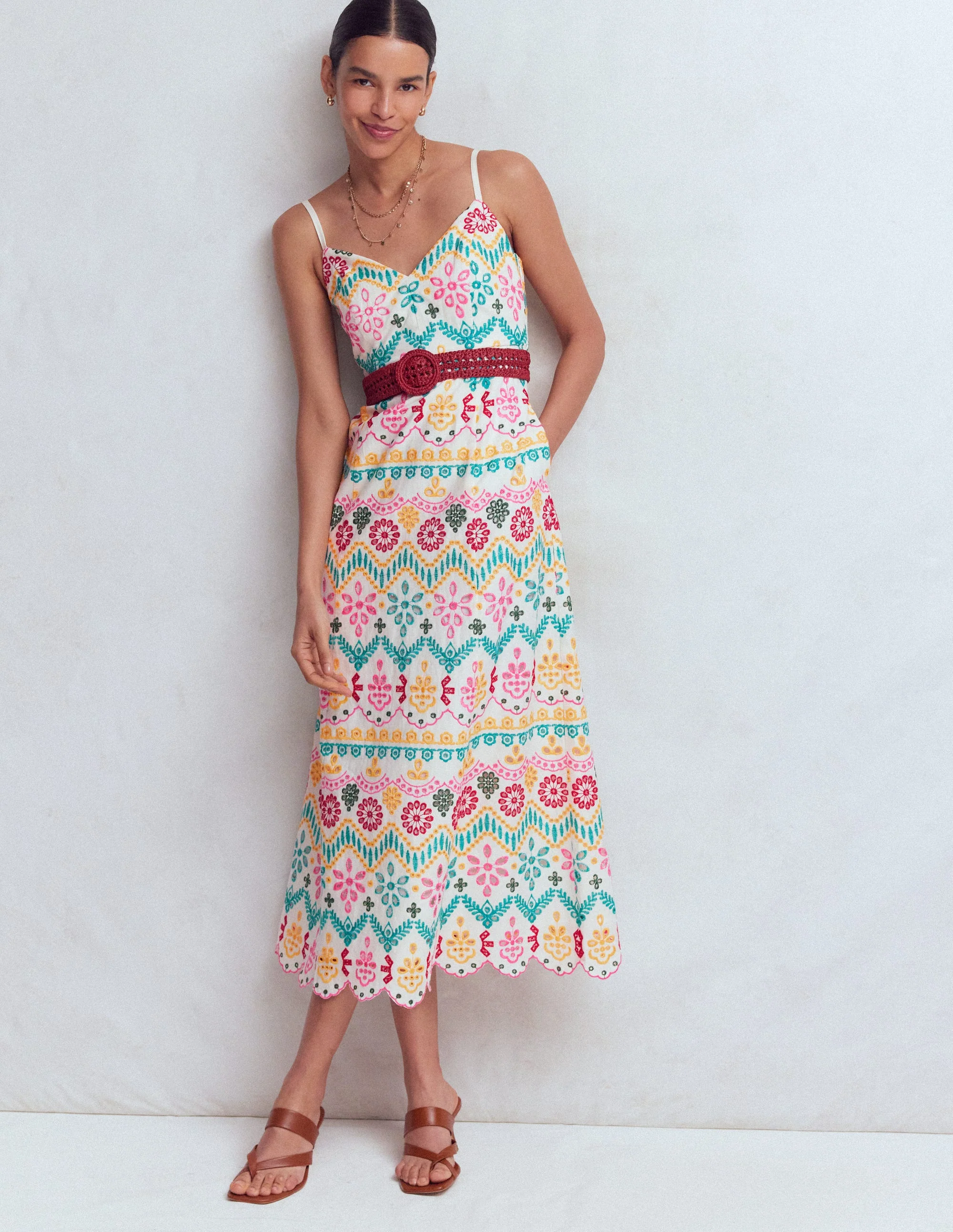 Empire Linen Broderie Dress-Multi Broderie - Image 4