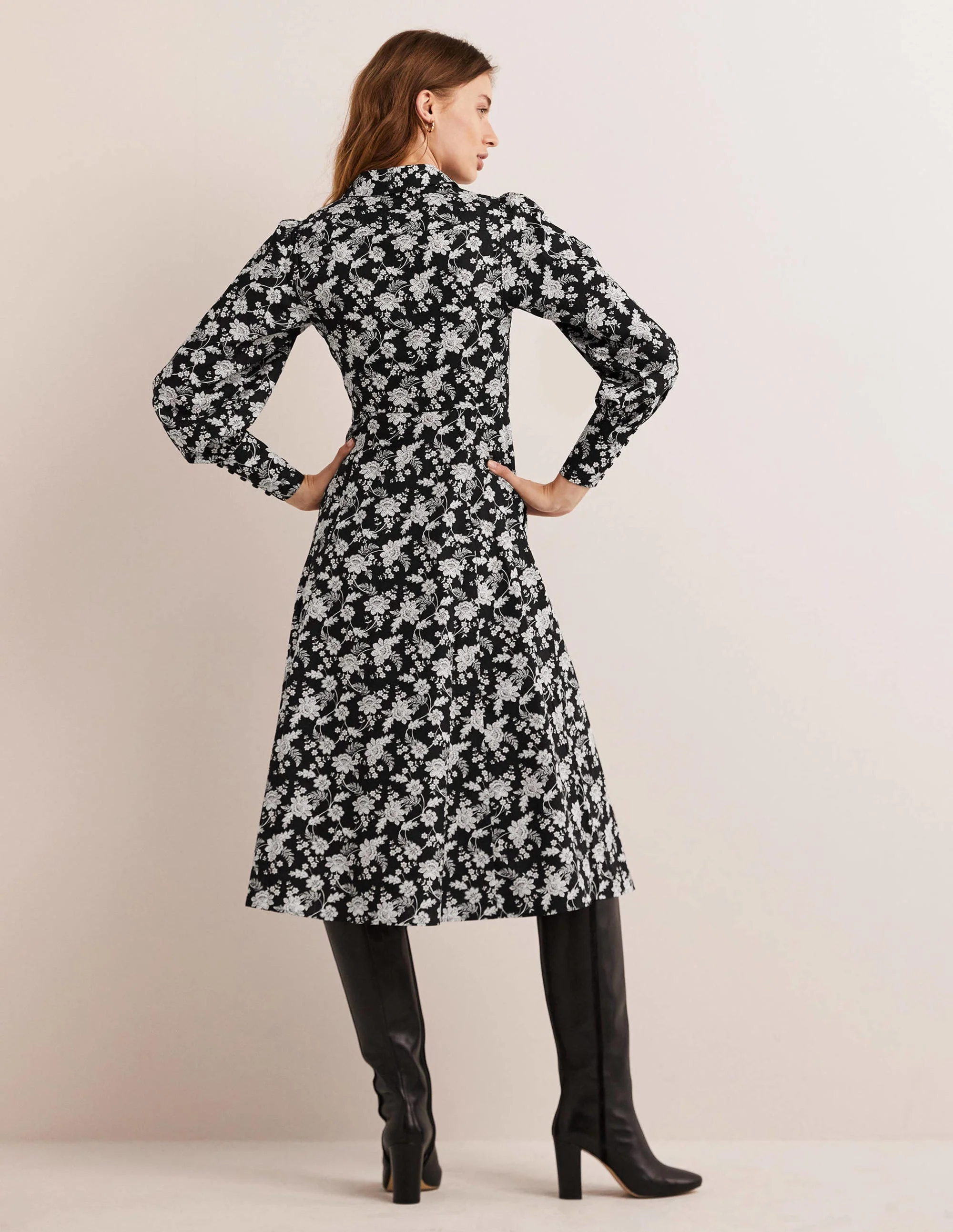 Empire Midi Shirt Dress-Black, Chintz Bloom - Image 3