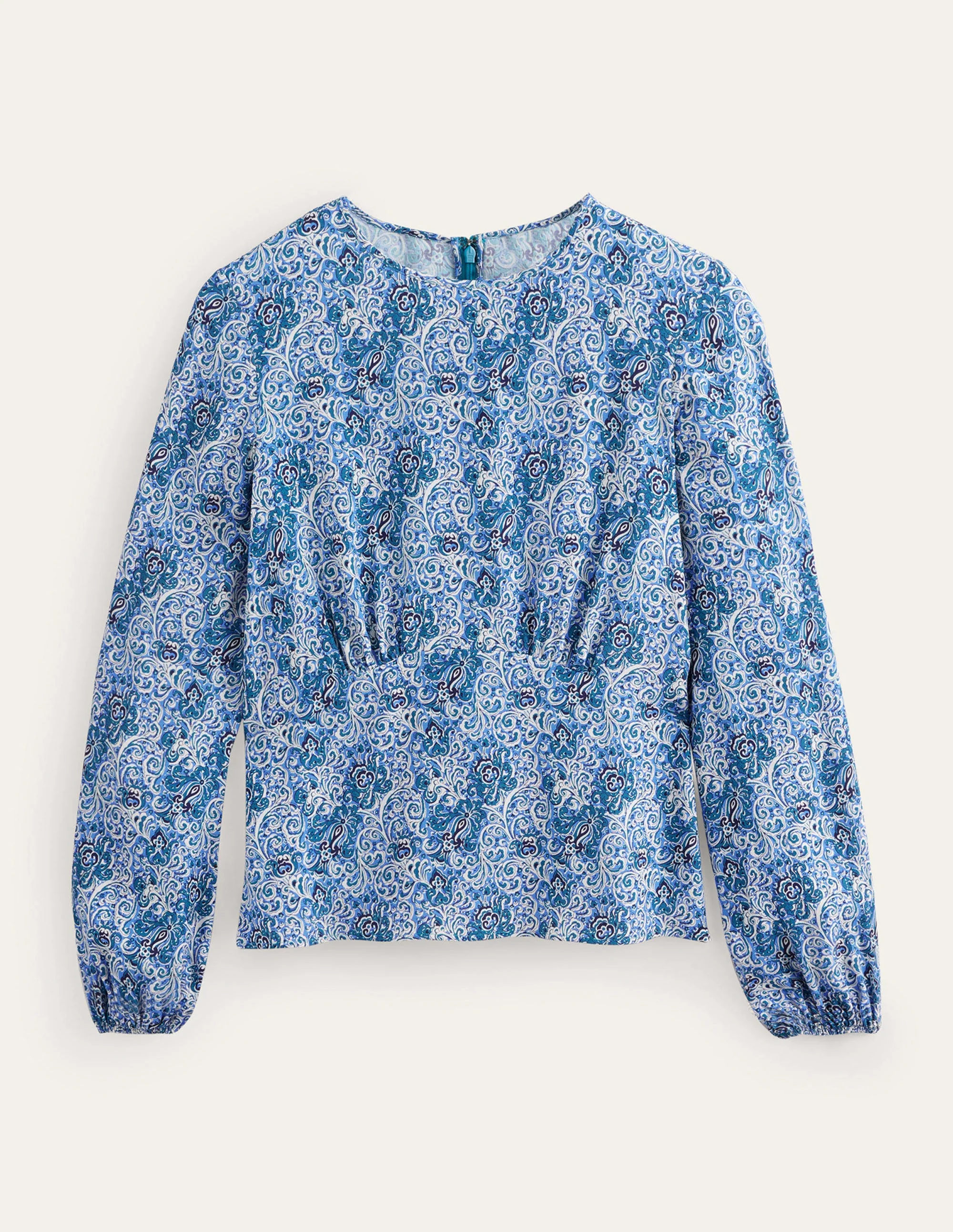 Empire-Waist Long-Sleeve Top-Teal, Botanic Terrace - Image 5
