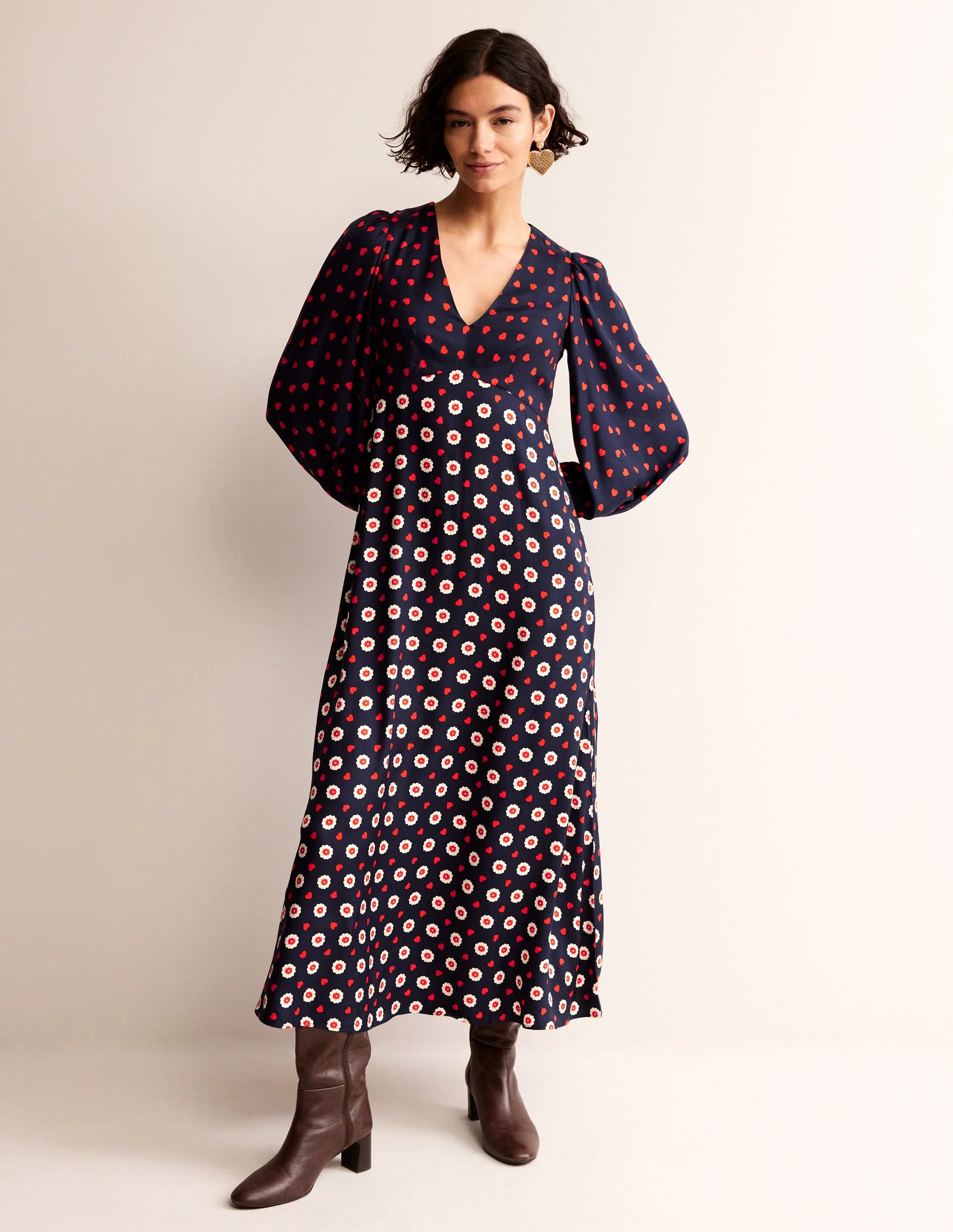 Empire Waist Maxi Tea Dress-Navy, Daisy Heart - Image 4