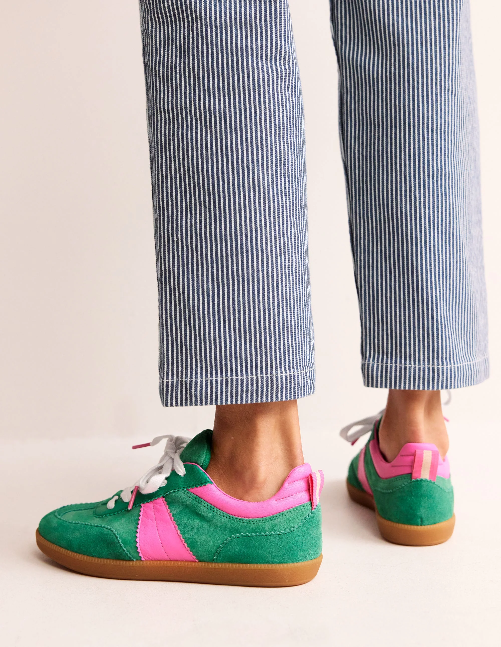 Erin Retro Tennis Trainers-Green Colourblock - Image 2