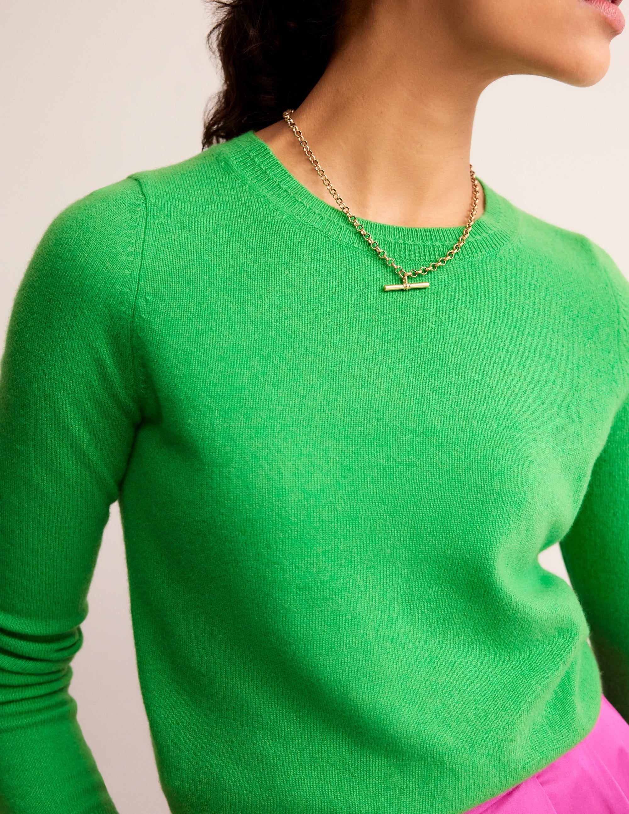 Eva Cashmere Crew Neck Jumper-Bright Green - Image 2