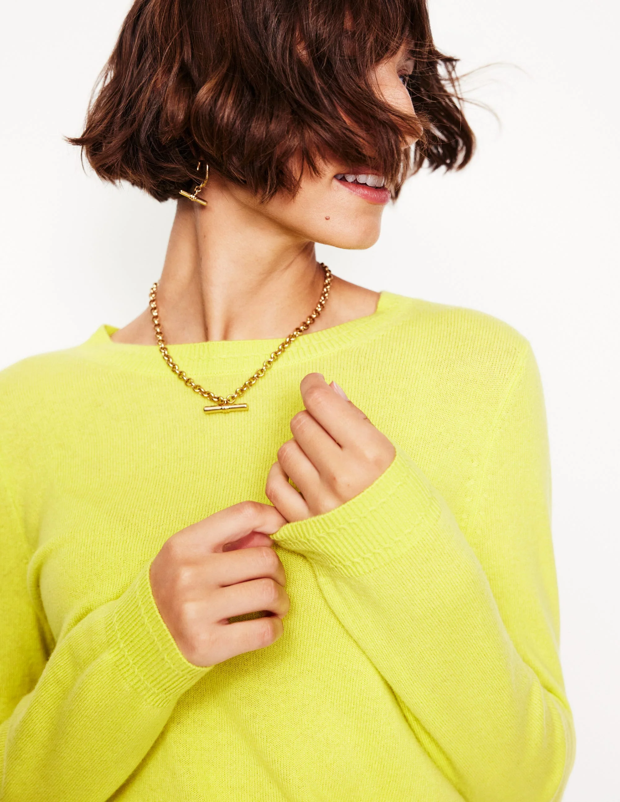 Eva Cashmere Crew Neck Jumper-Soda Yellow - Image 2