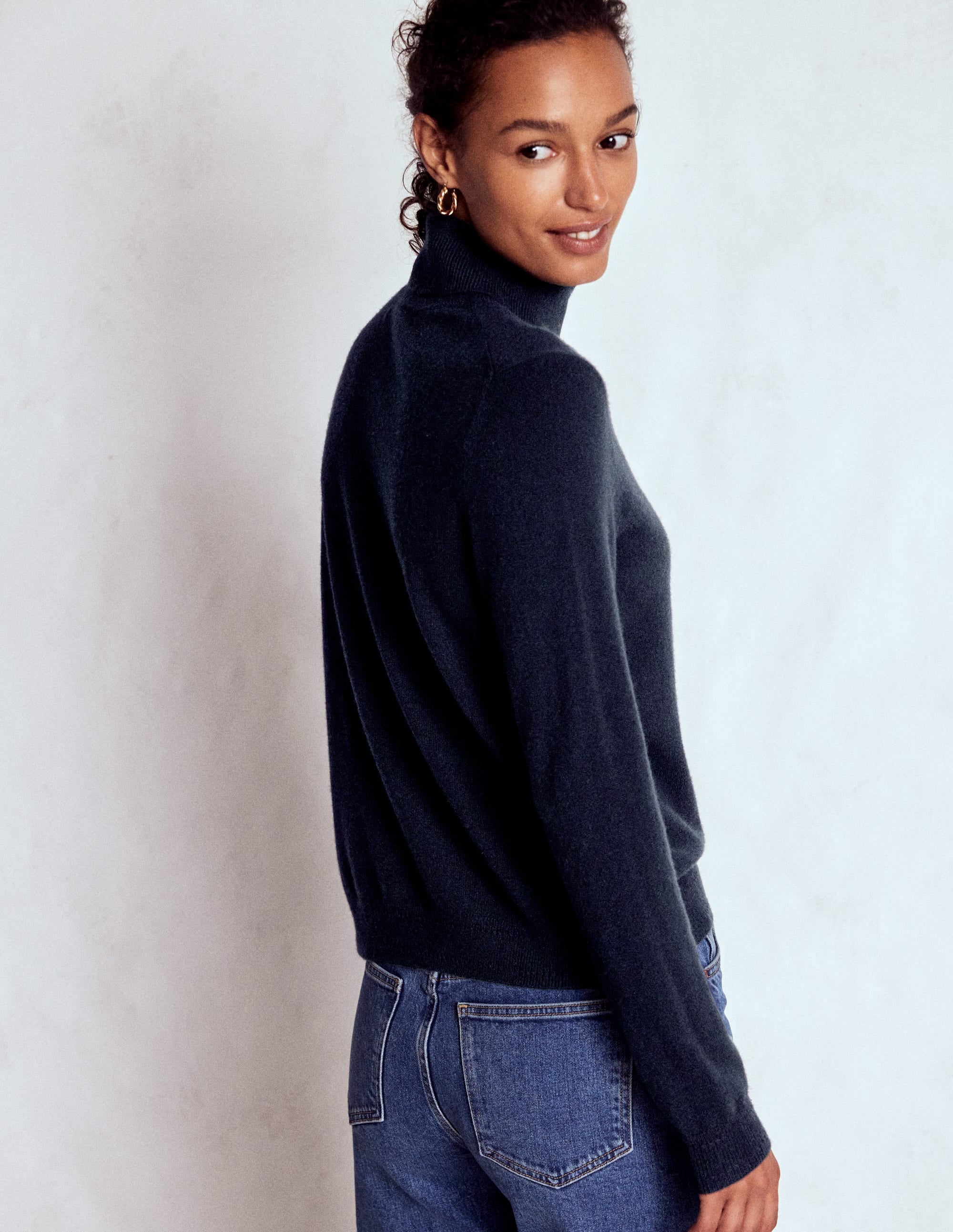 Eva Cashmere Roll Neck Jumper-Navy - Image 3