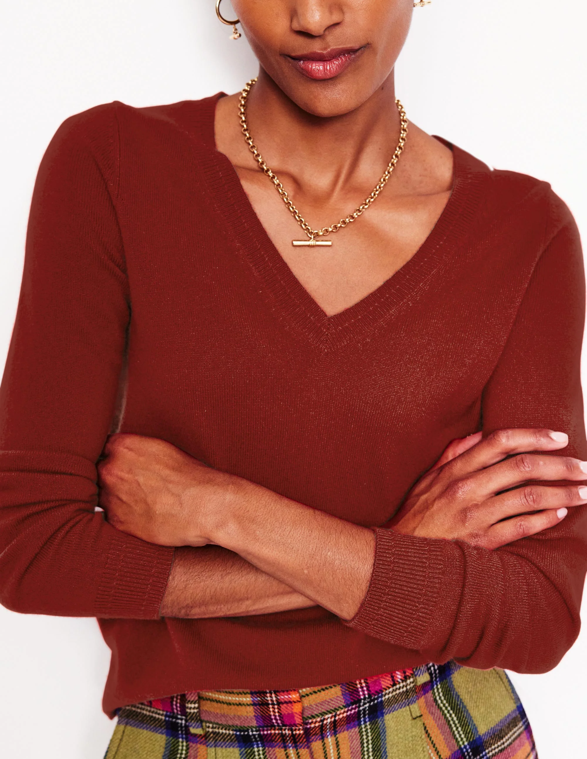 Eva Cashmere V-neck Jumper-Copper Brown - Image 2