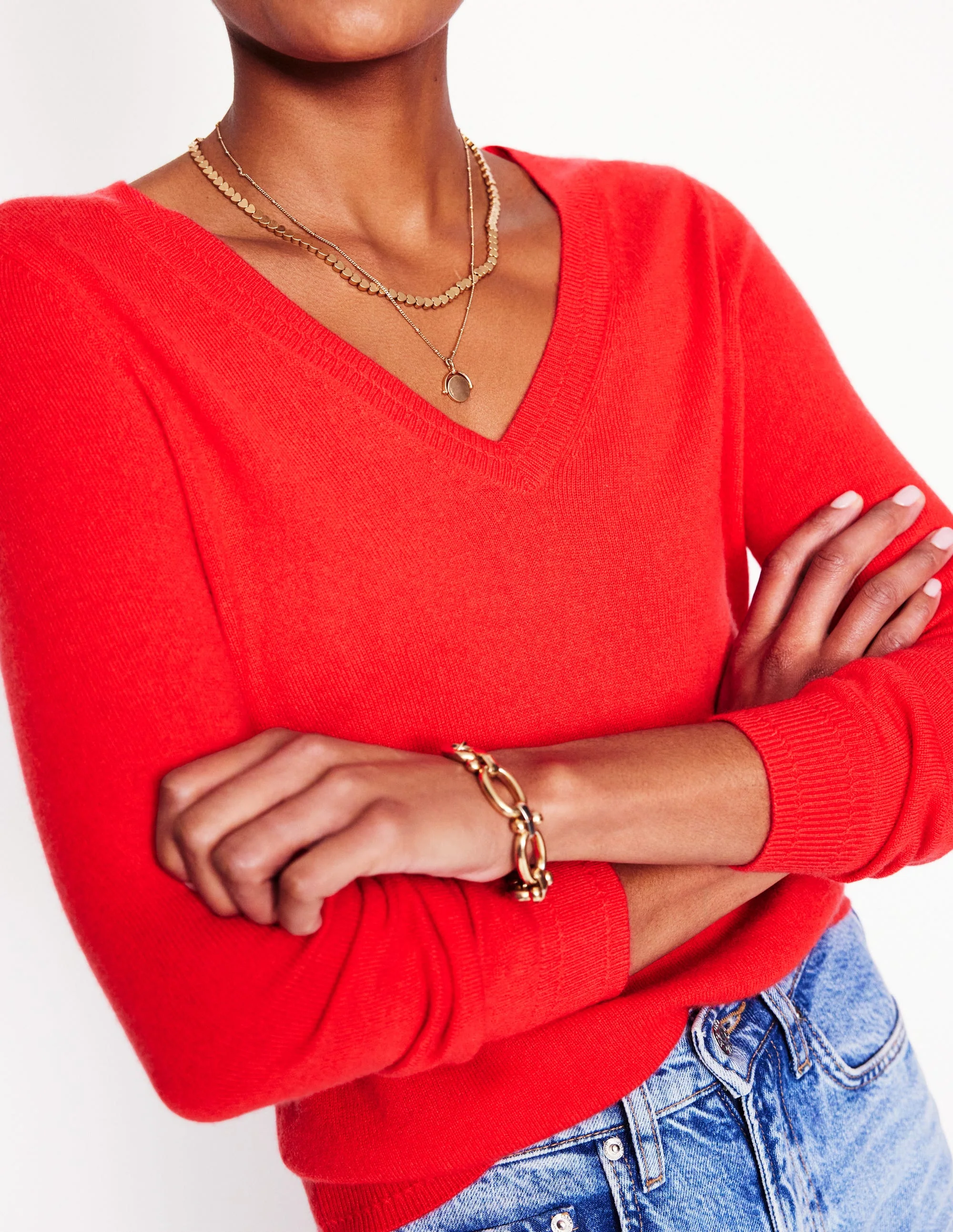 Eva Cashmere V-neck Jumper-Strawberry Tart Red - Image 2