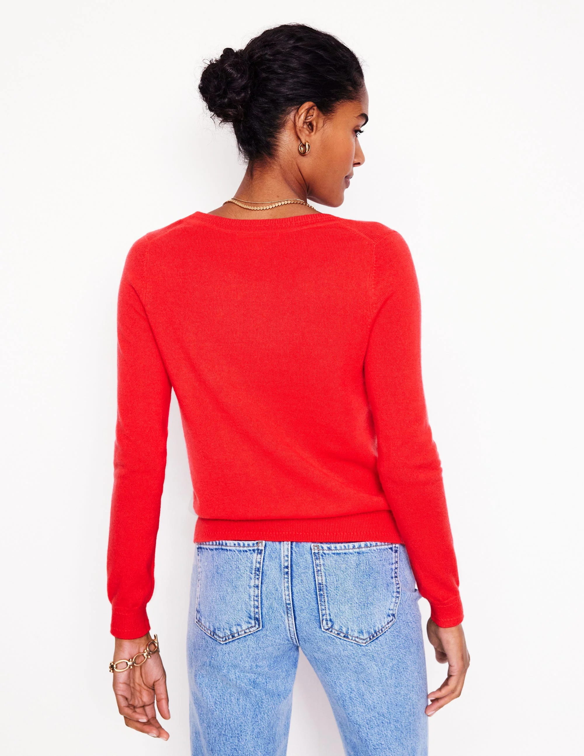 Eva Cashmere V-neck Jumper-Strawberry Tart Red - Image 3