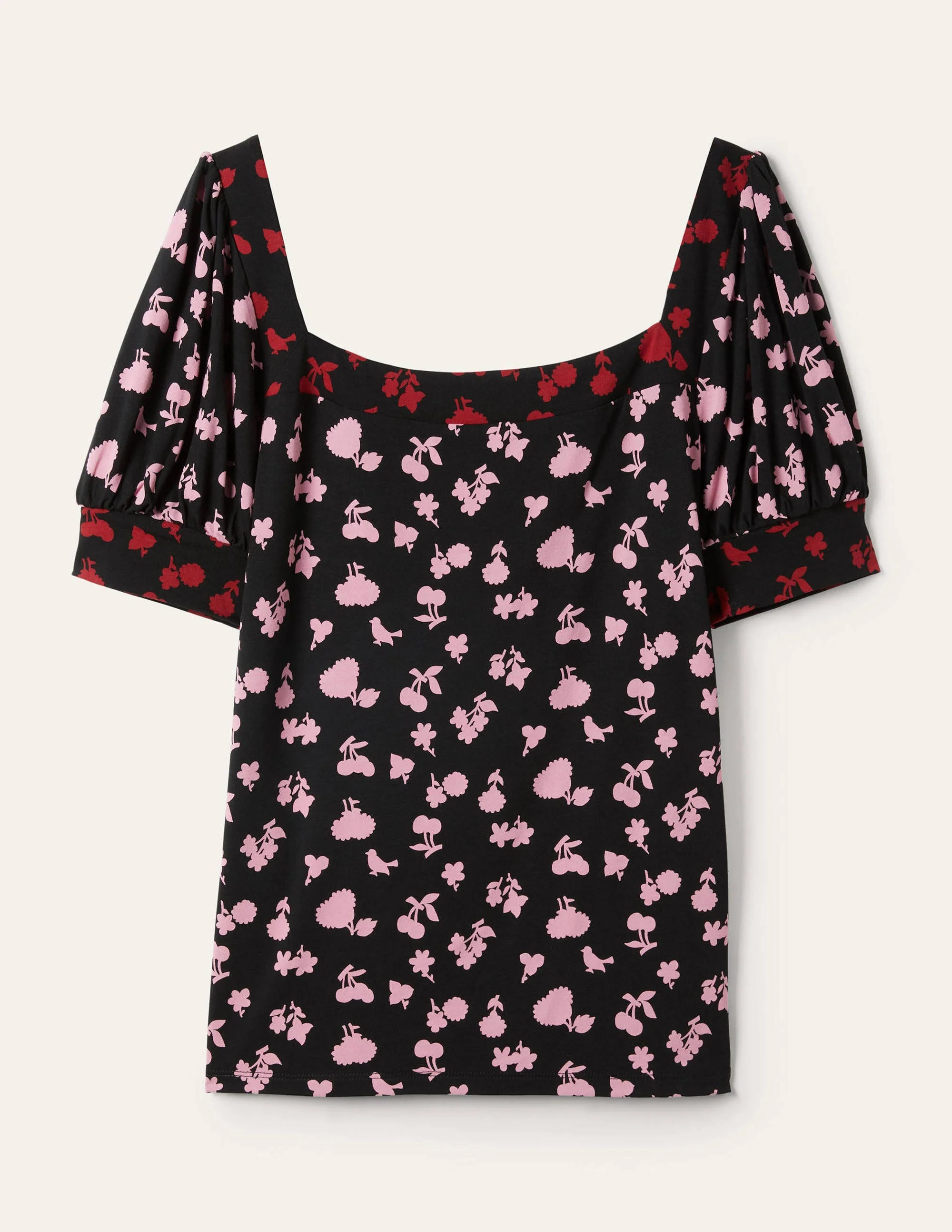 Eva Square Neck Jersey Top-Black and Formica Woodland Bud - Image 5