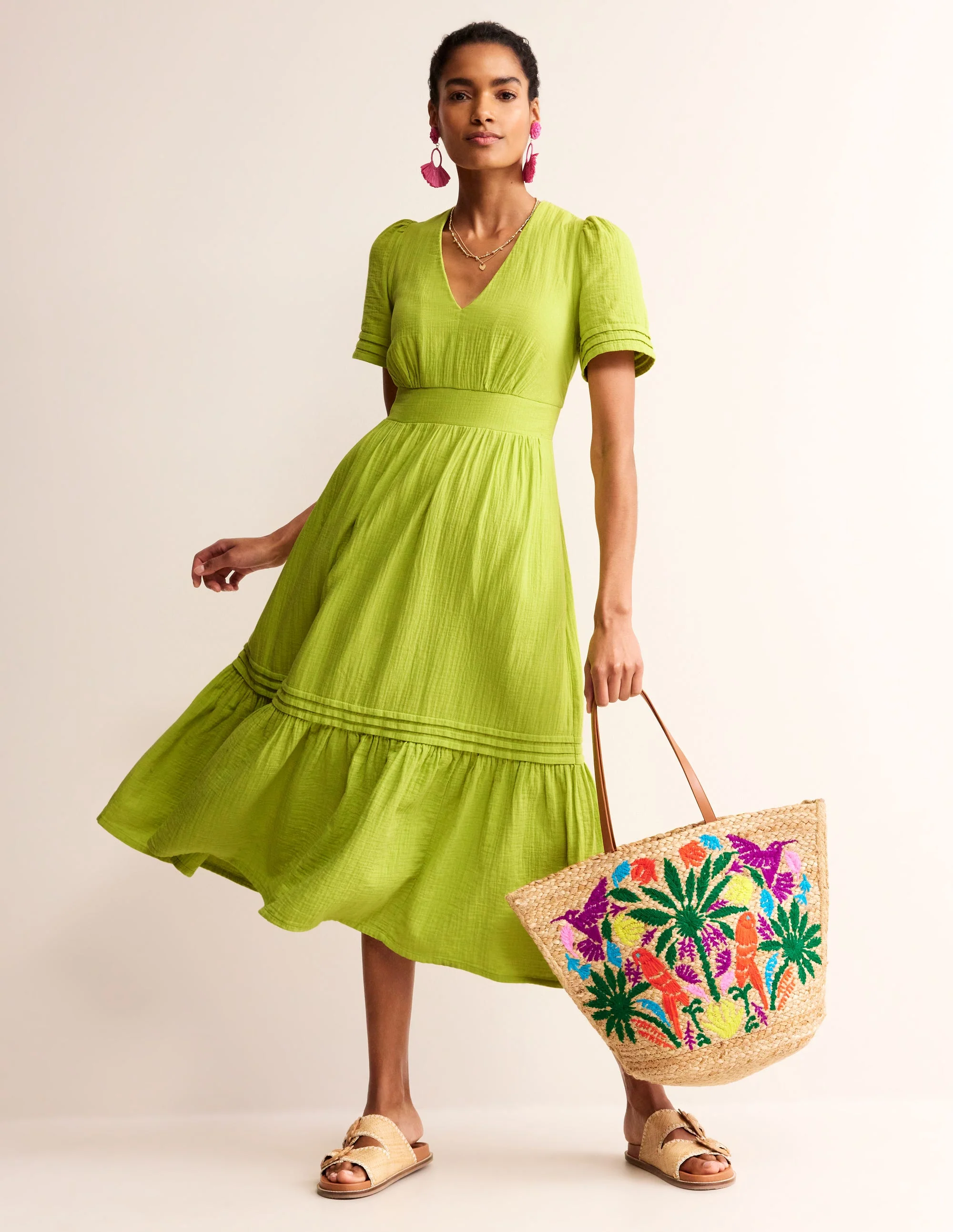 Eve Double Cloth Midi Dress-Chartreuse - Image 5