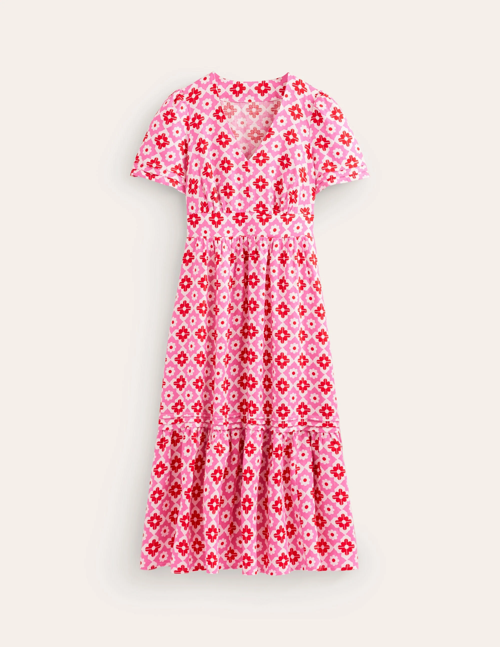 Eve Linen Midi Dress-Pink Power, Geometric Stamp - Image 6