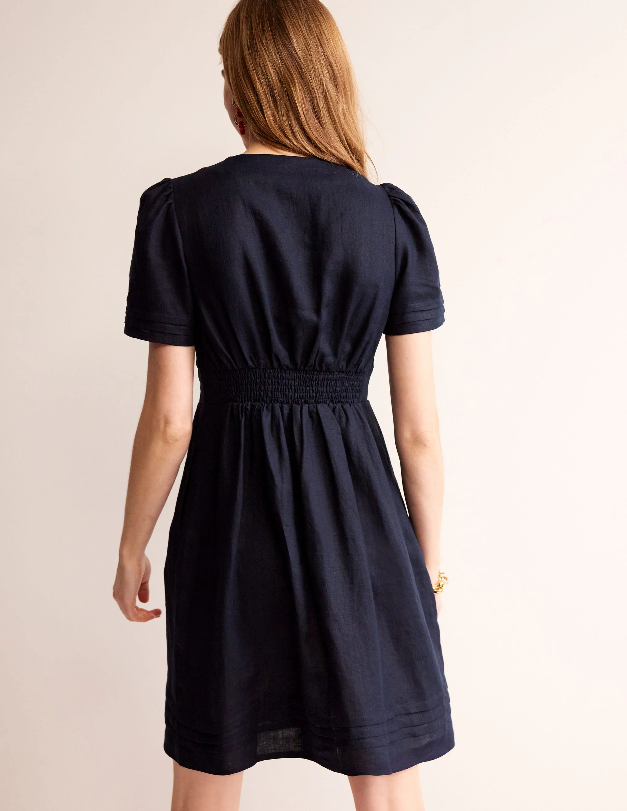 Eve Linen Short Dress-Navy - Image 3