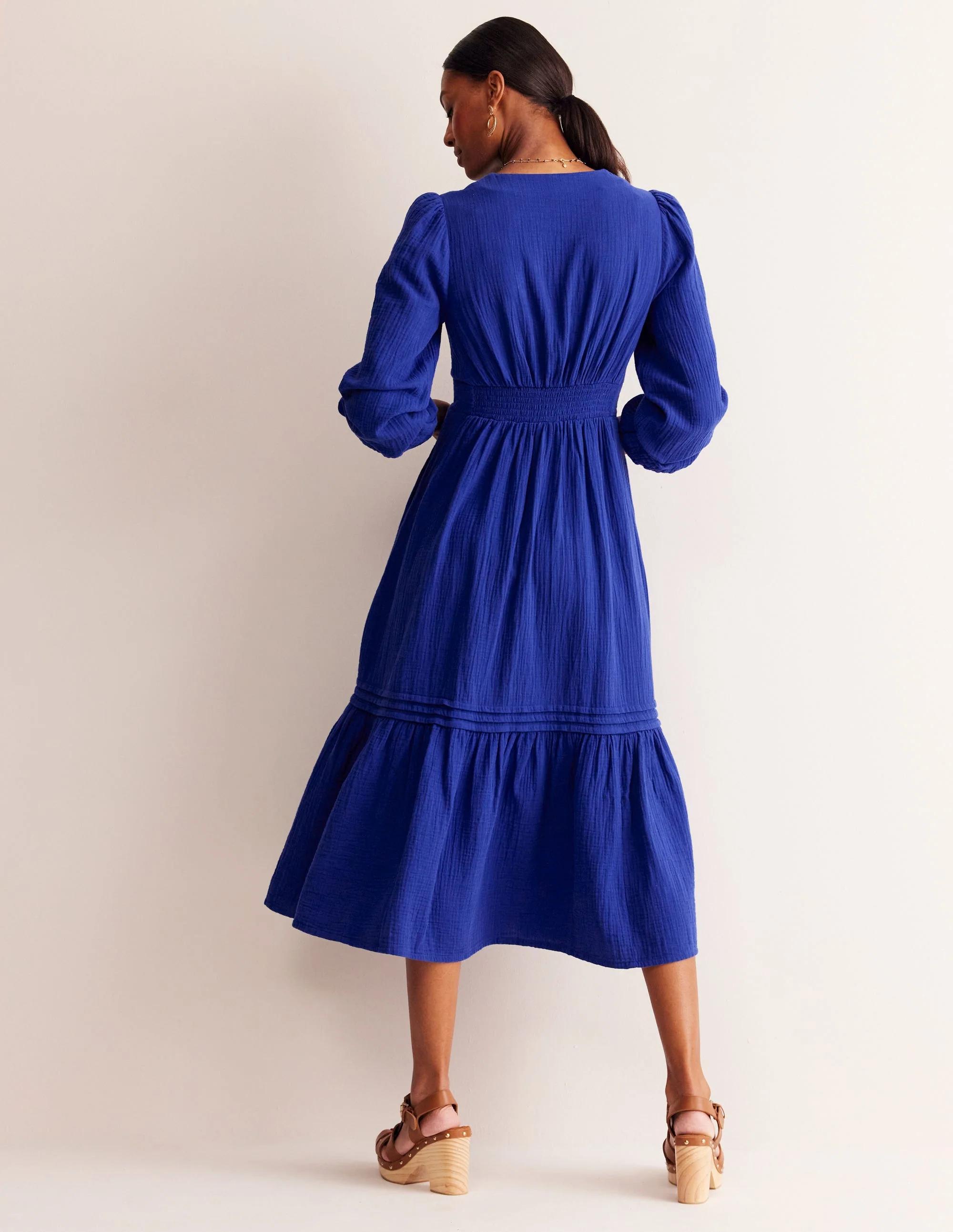 Eve Sleeved Double Cloth Dress-Mazarine Blue - Image 4