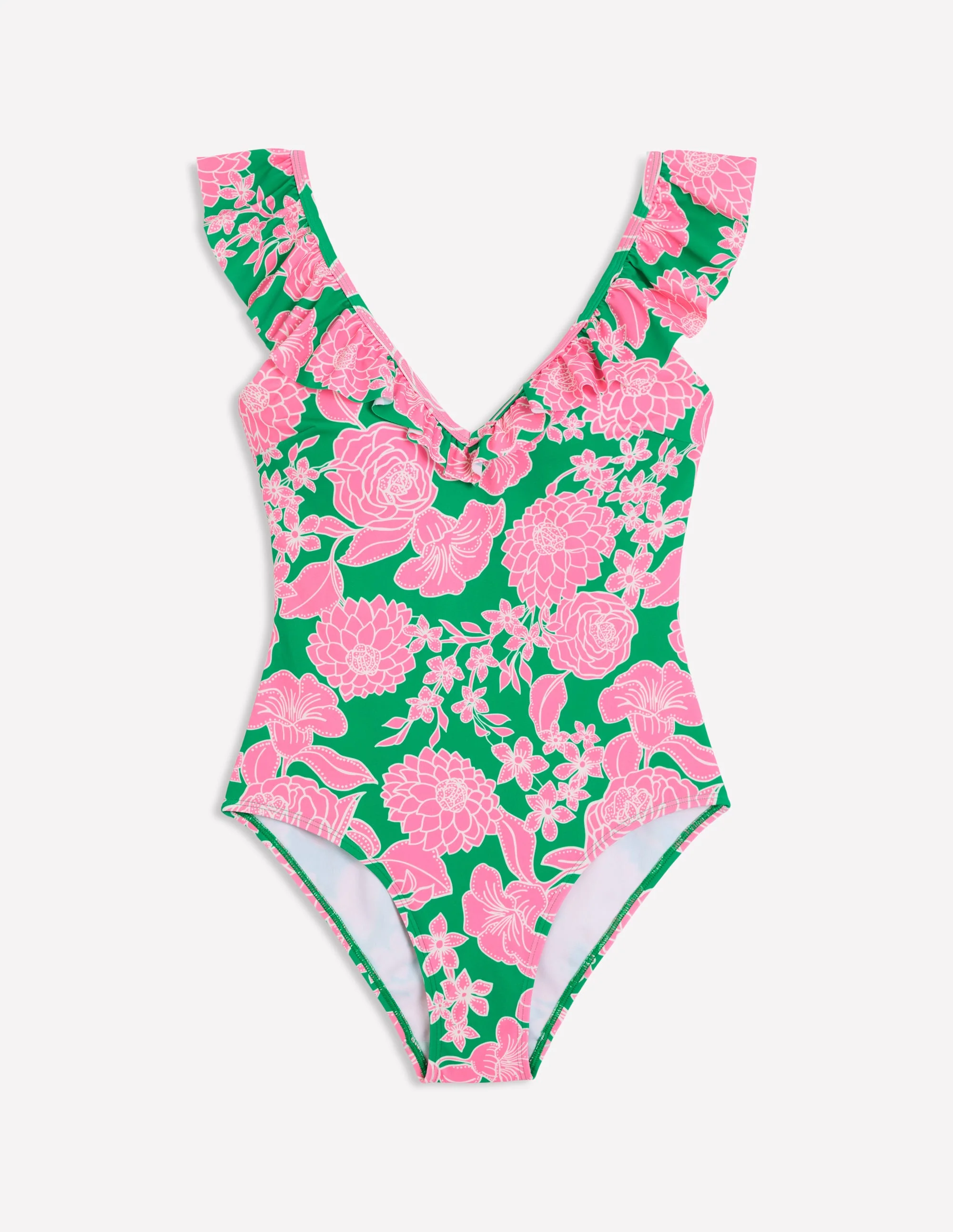 Evia Ruffle Swimsuit-Rich Emerald, Blossom Cascade - Image 5
