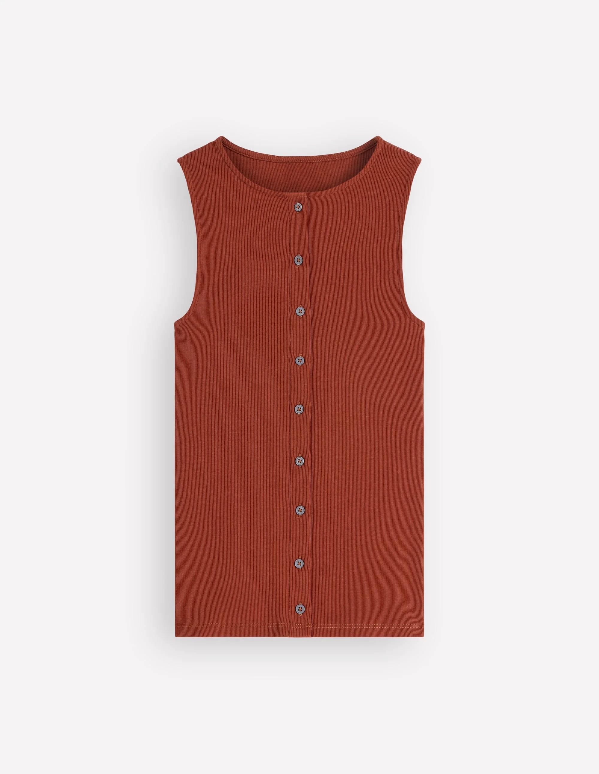 Evie Button Through Rib Vest-Burnt Orange - Image 6
