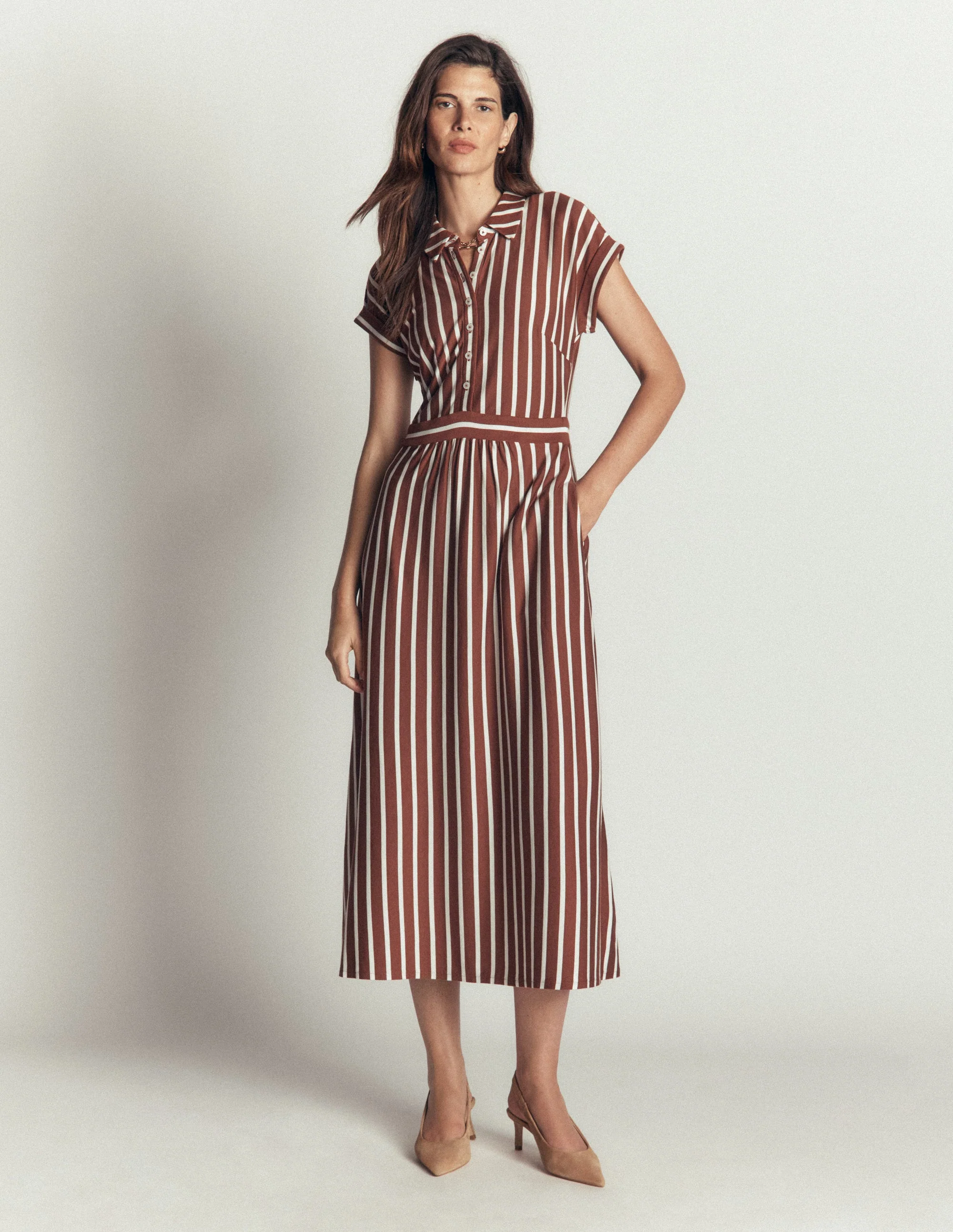 Fae Jersey Shirt Dress-Brown Stripe - Image 5