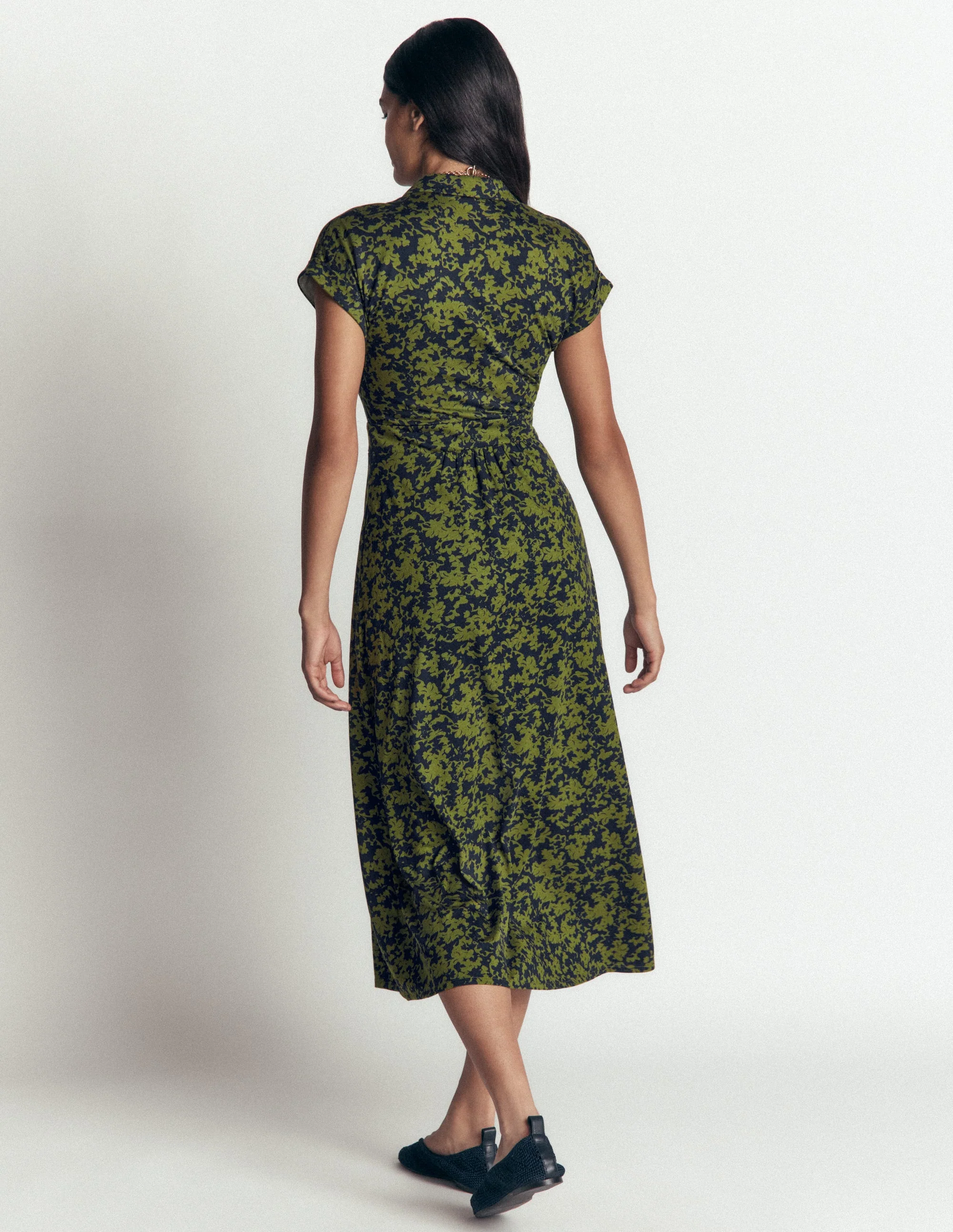 Fae Jersey Shirt Dress-Brunswick Green, Sprayed Leaf - Image 3