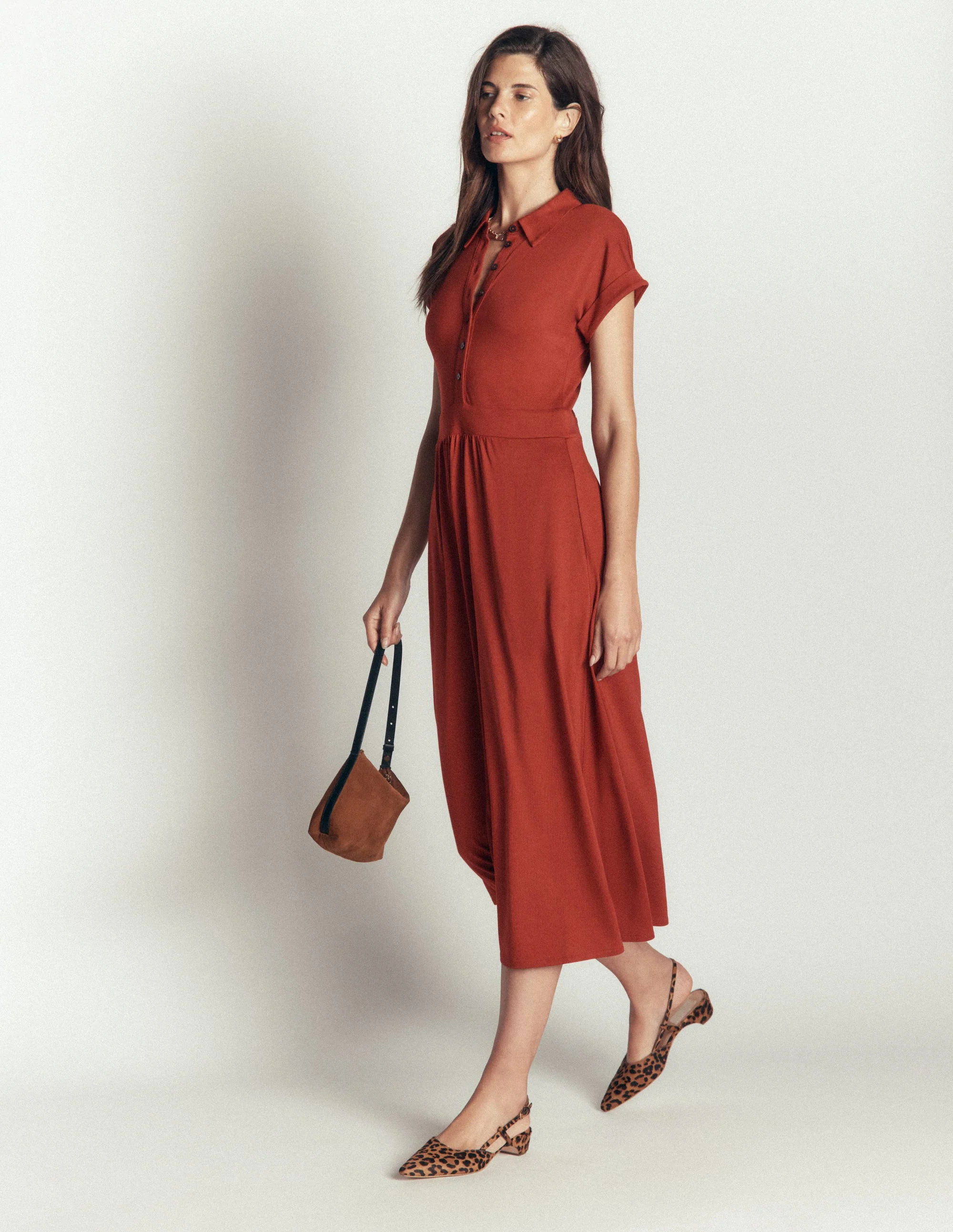 Fae Jersey Shirt Dress-Burnt Orange - Image 4