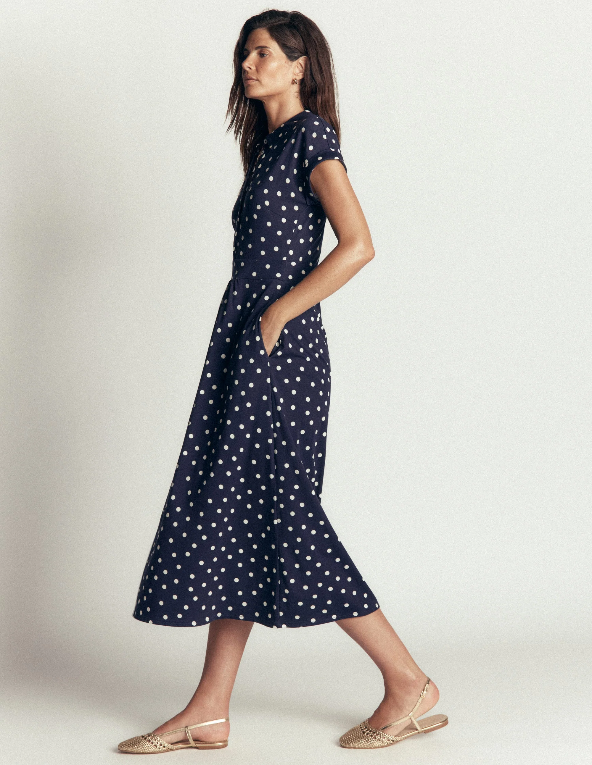 Fae Jersey Shirt Dress-French Navy, Boden Dot Spaced - Image 4