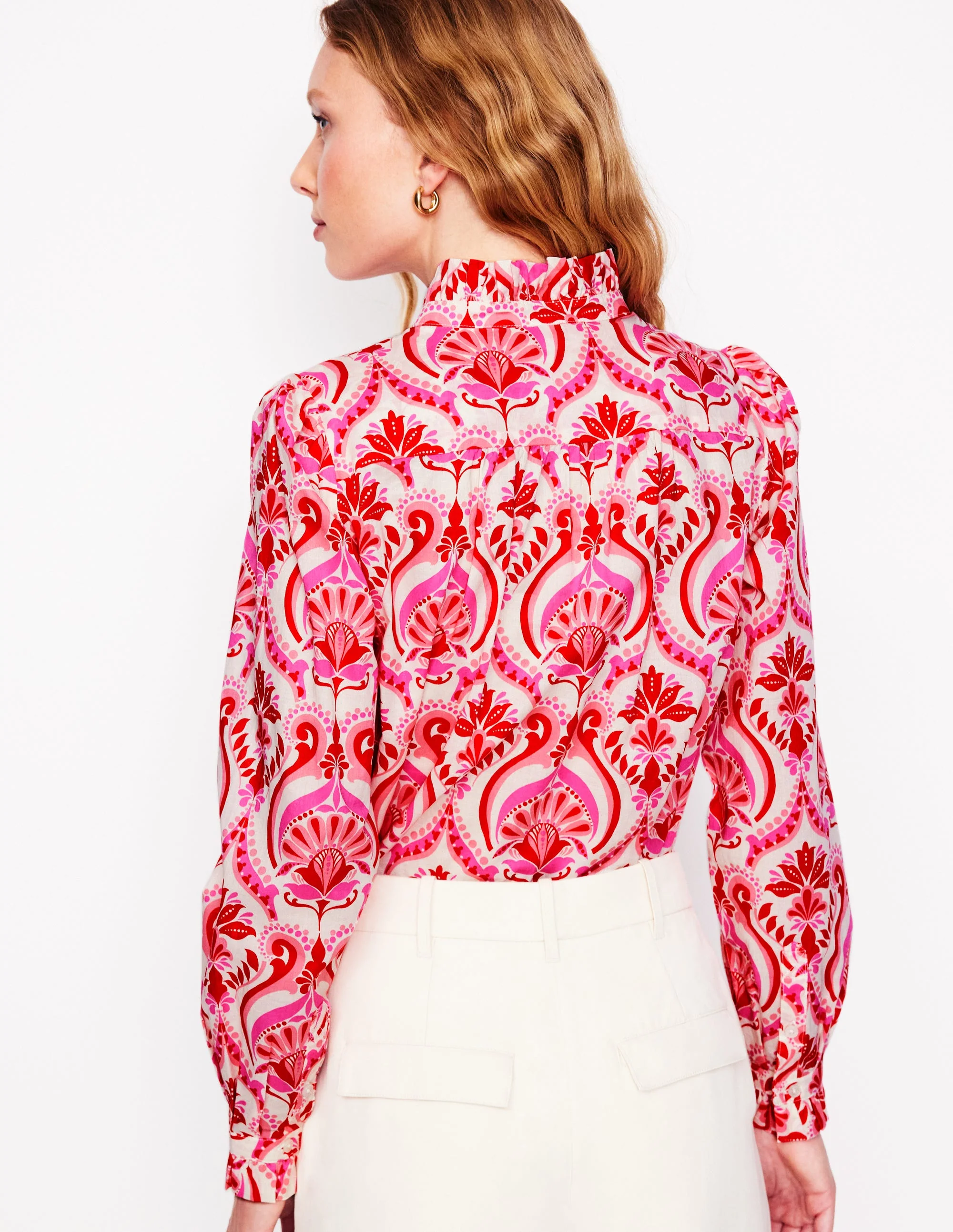 Felicity Cotton Blouse-Poppy Red, Ornamental Floral - Image 5