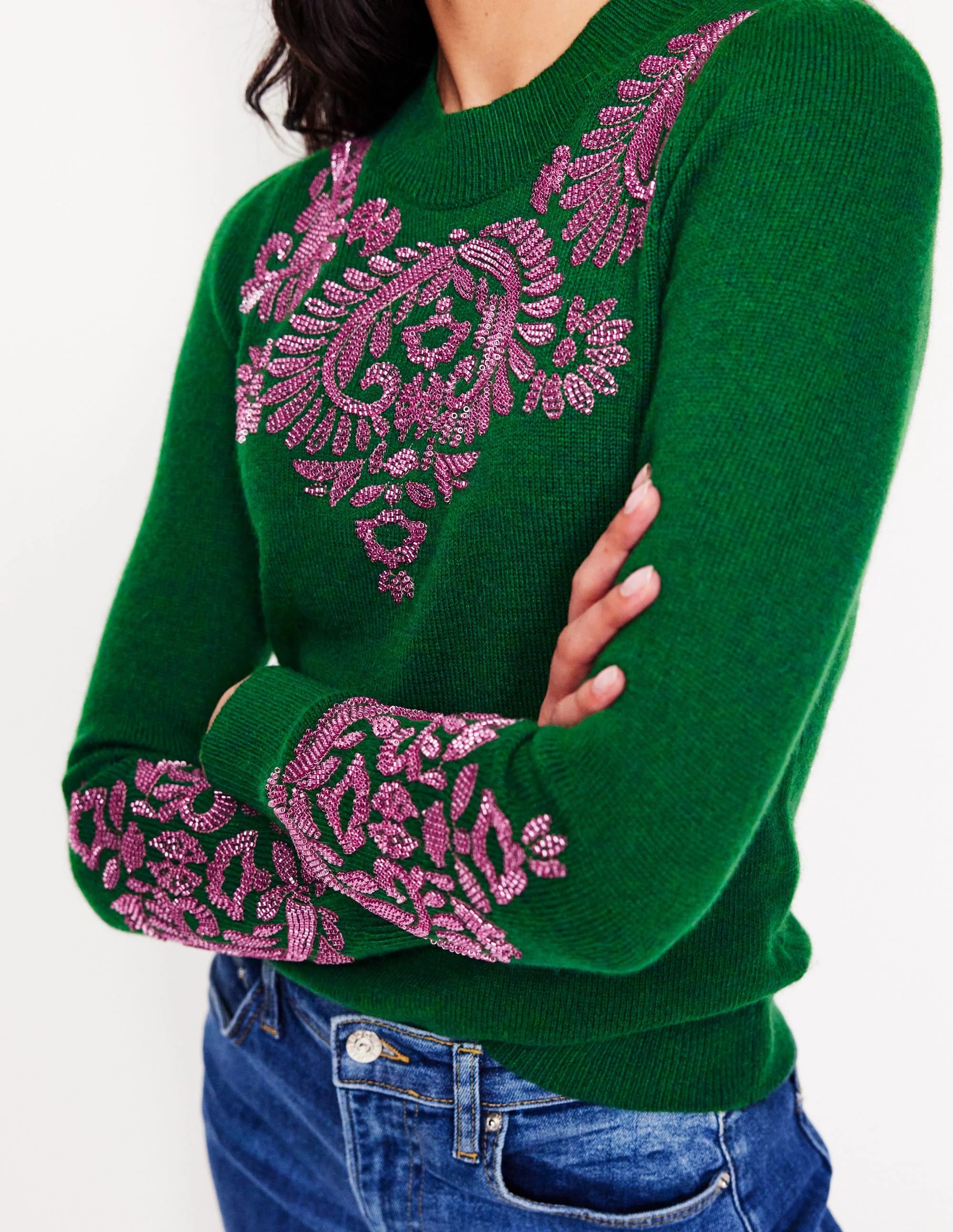 Fenella Embellished Jumper-Pine Green - Image 2