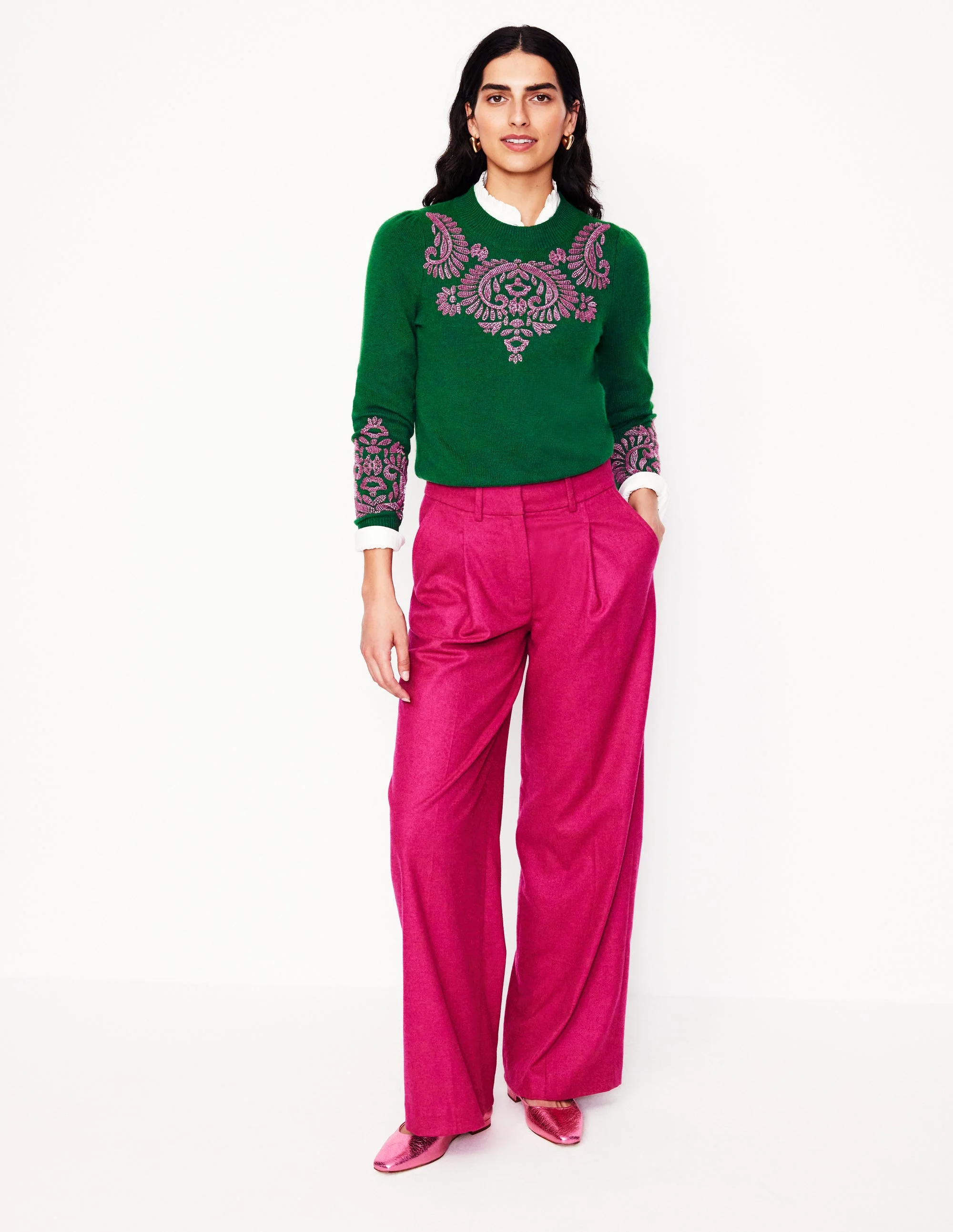 Fenella Embellished Jumper-Pine Green - Image 5