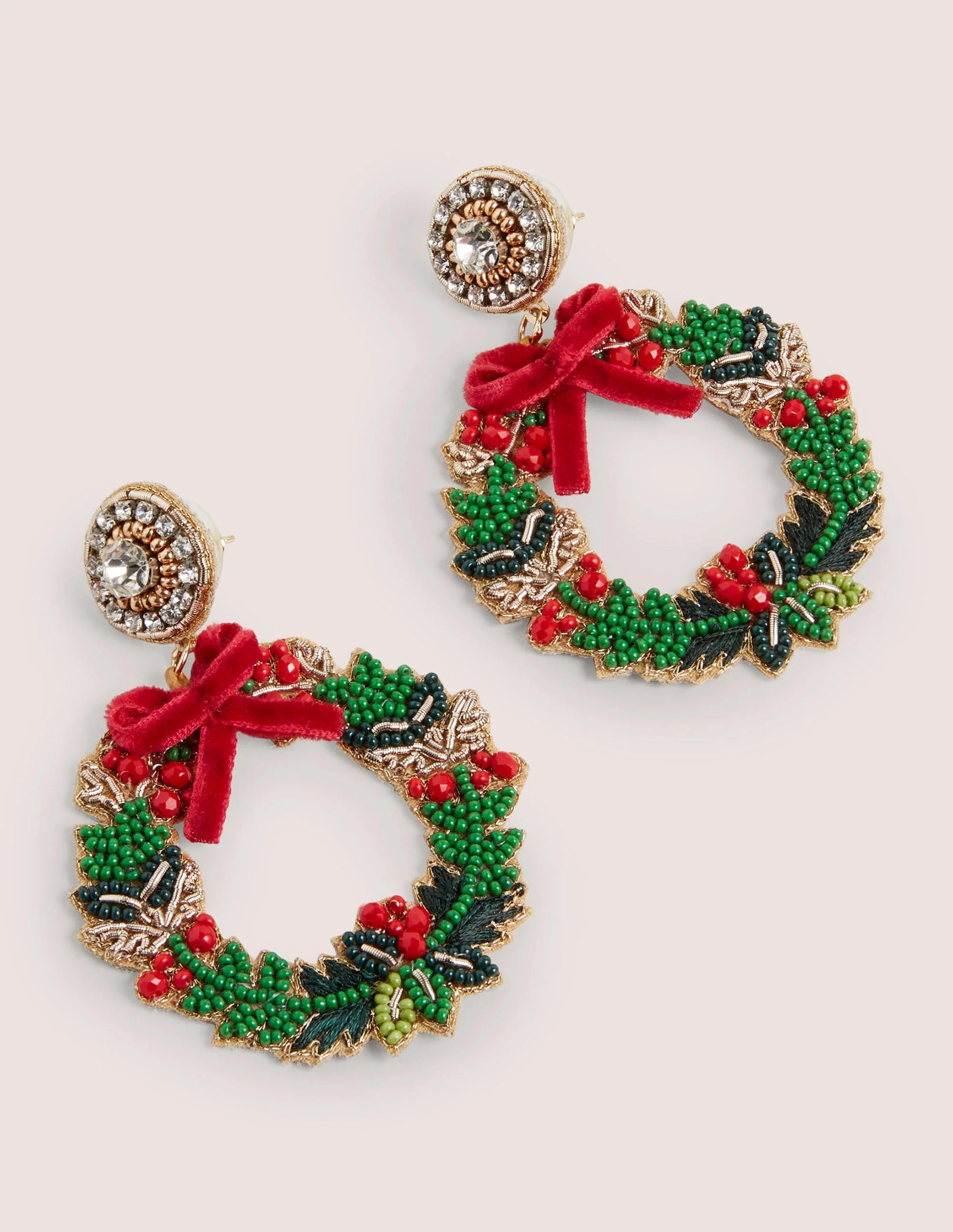 Festive Embellished Earrings-Wreath