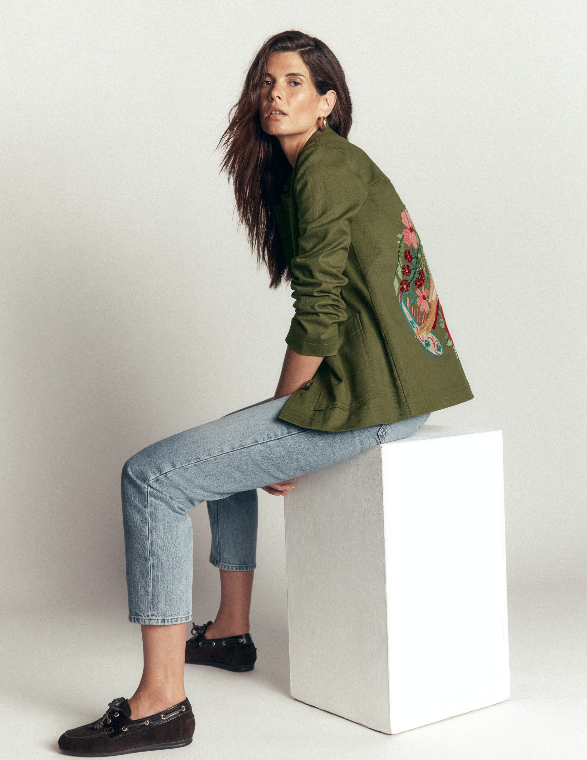 Fife Cotton Chore Jacket-Khaki Embellished - Image 2