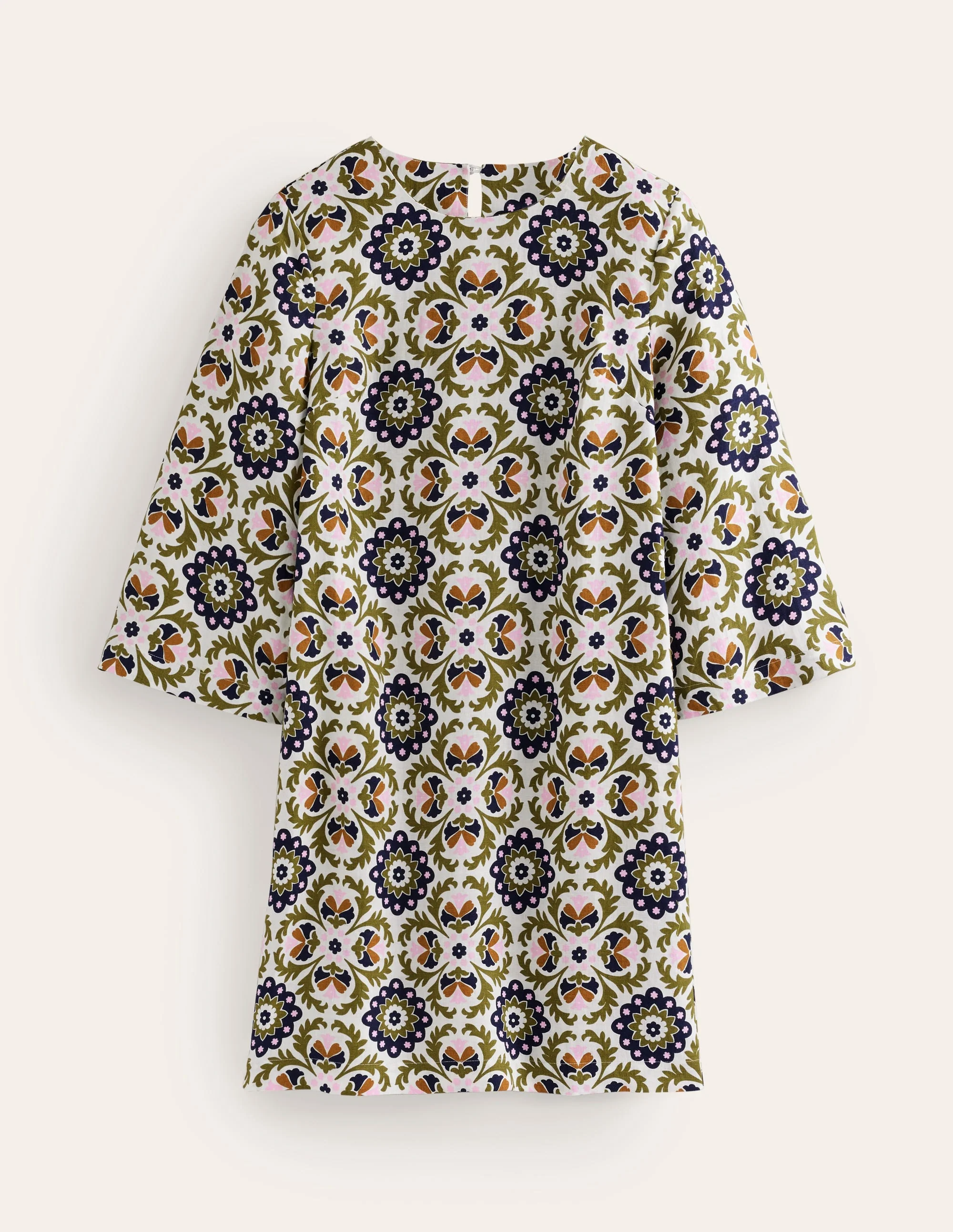 Flare Linen Short Dress-Mayfly, Mosaic Bloom - Image 5