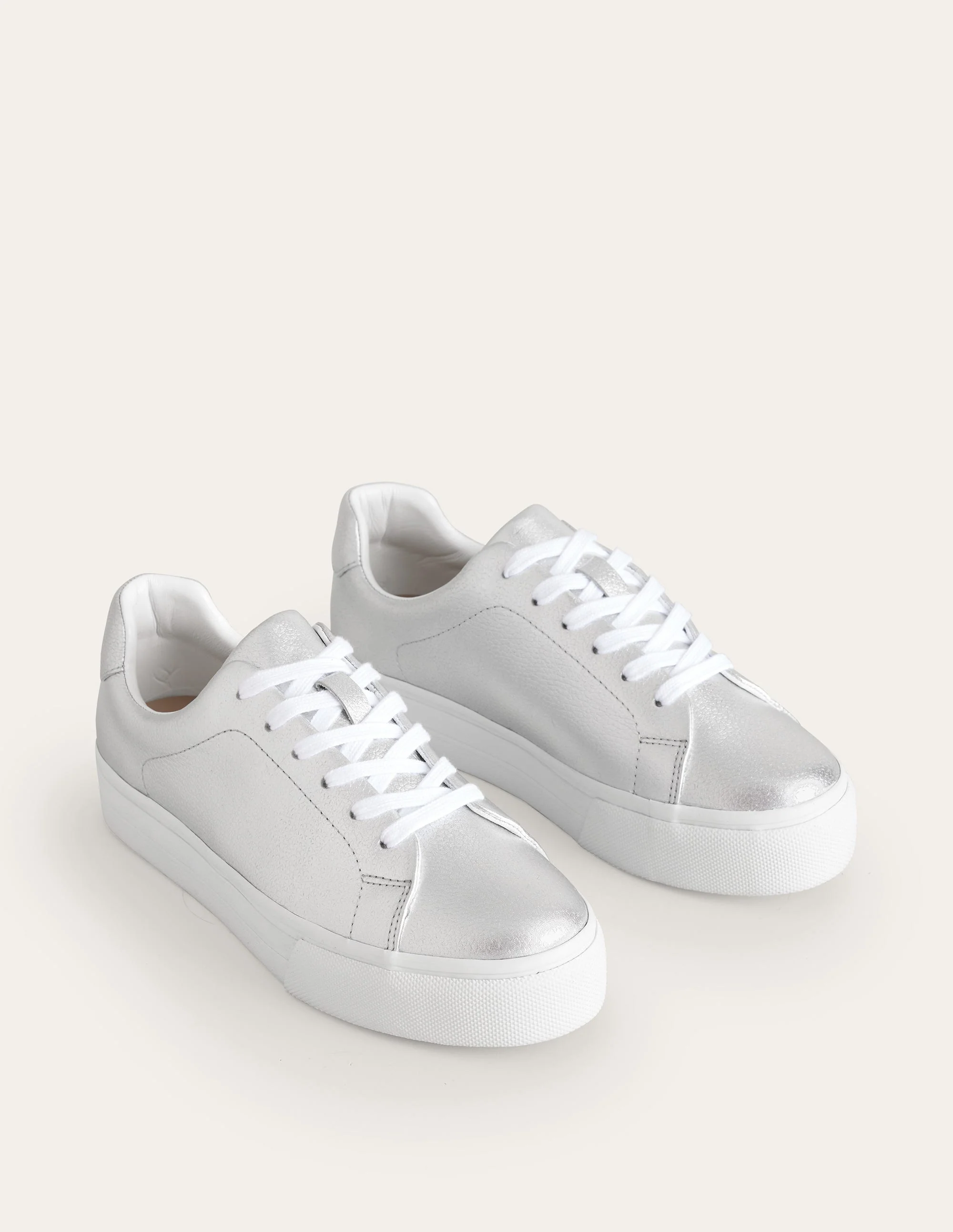 Flatform Trainers-Silver Tumbled Leather - Image 3