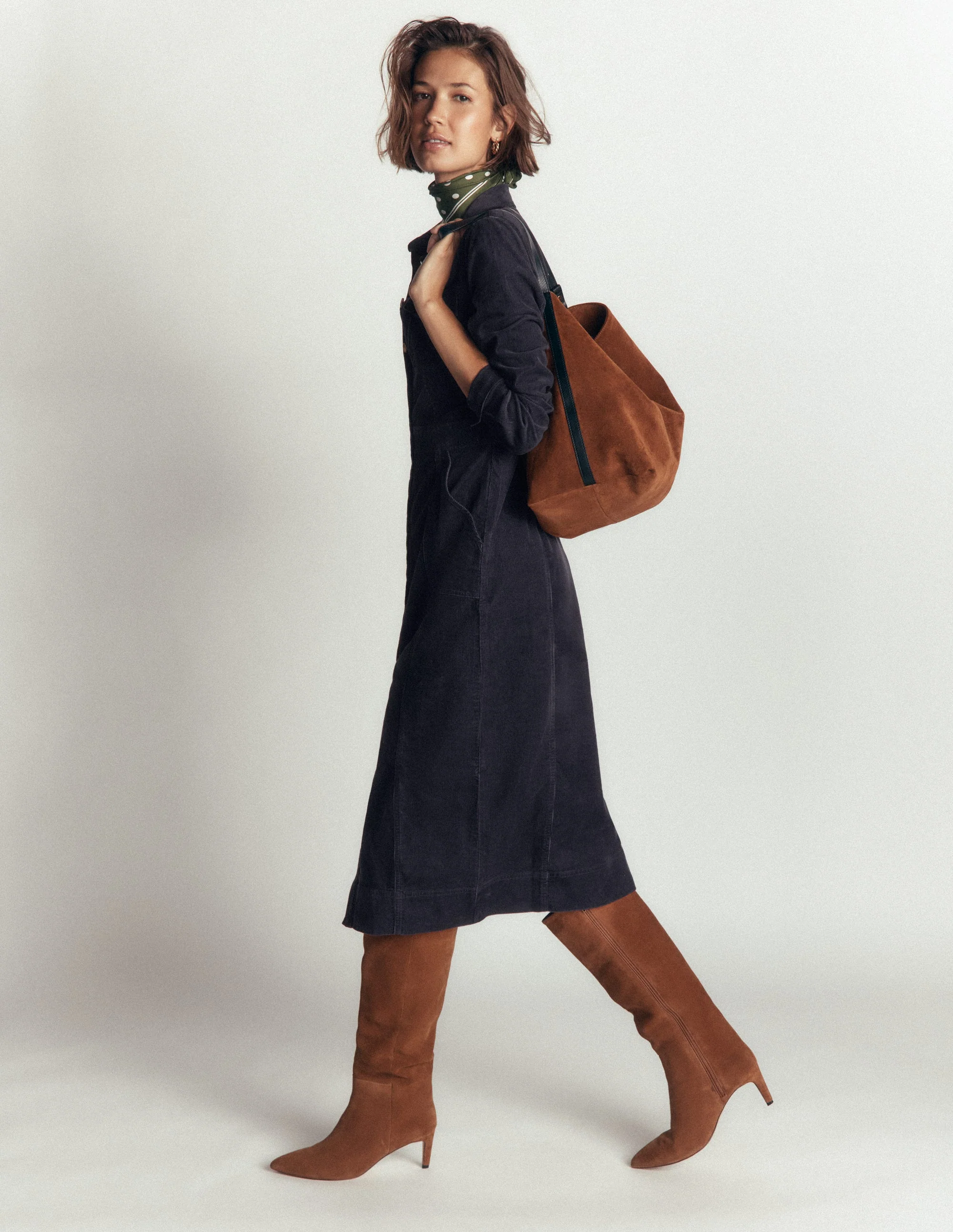 Fleur Cord Midi Dress-Navy - Image 4