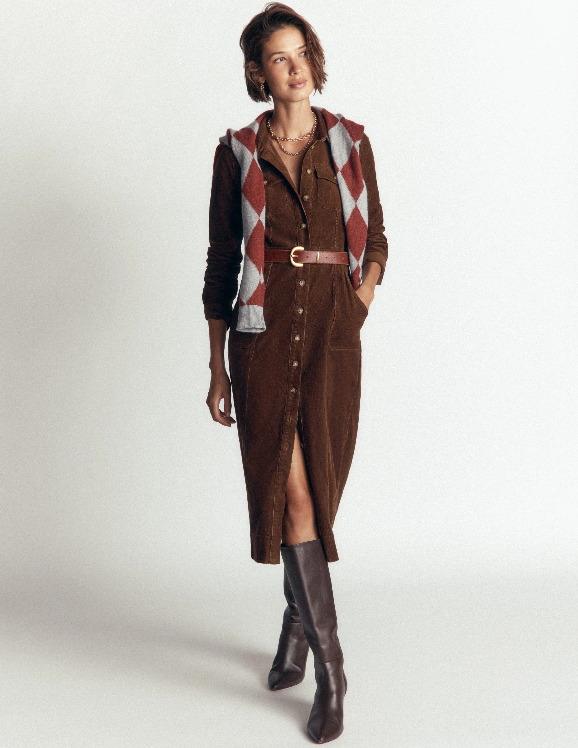 Fleur Cord Midi Dress-Raw Umber - Image 5