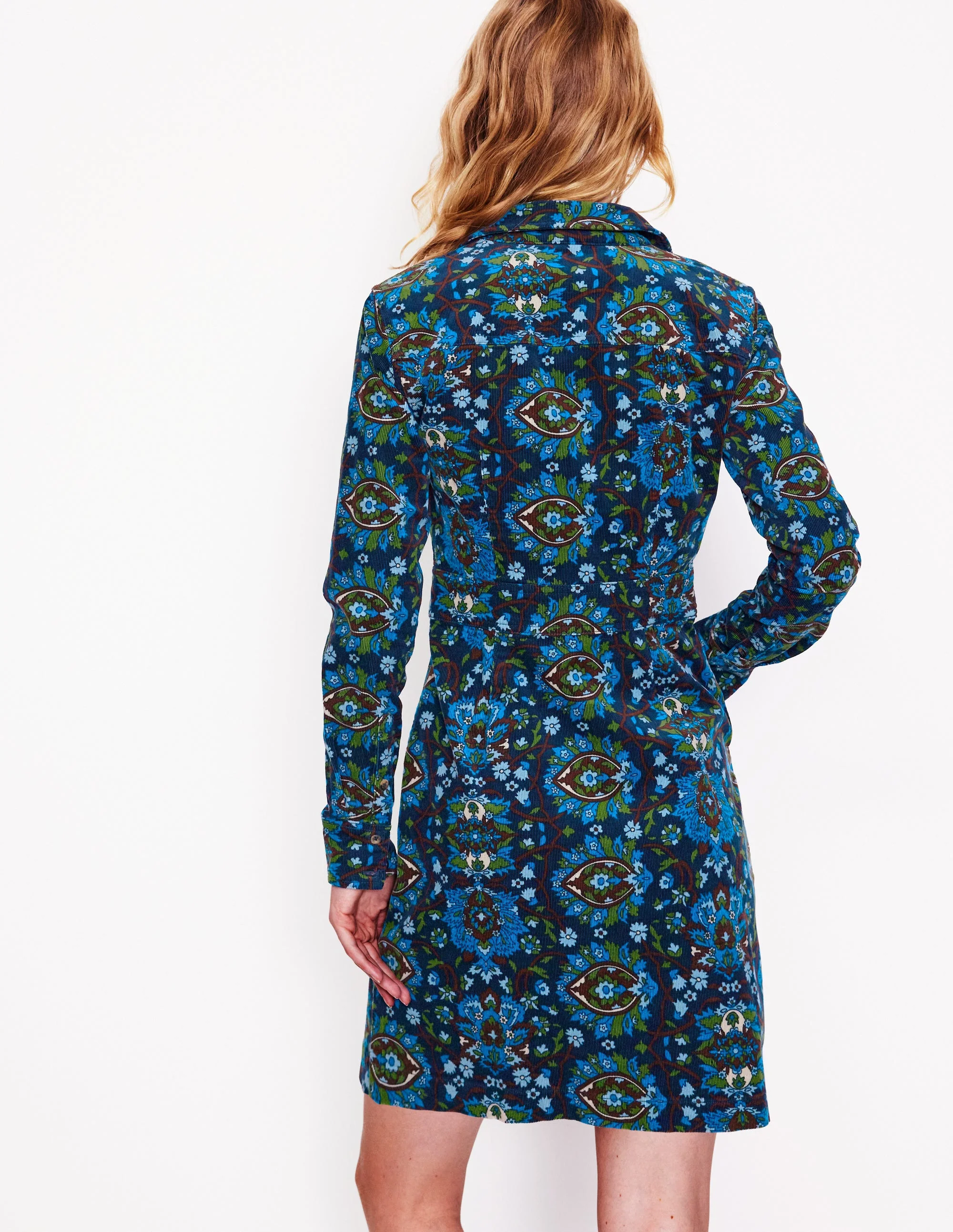 Flora Cord Shirt Dress-Kingfisher Blue, Bloom Trellis - Image 3