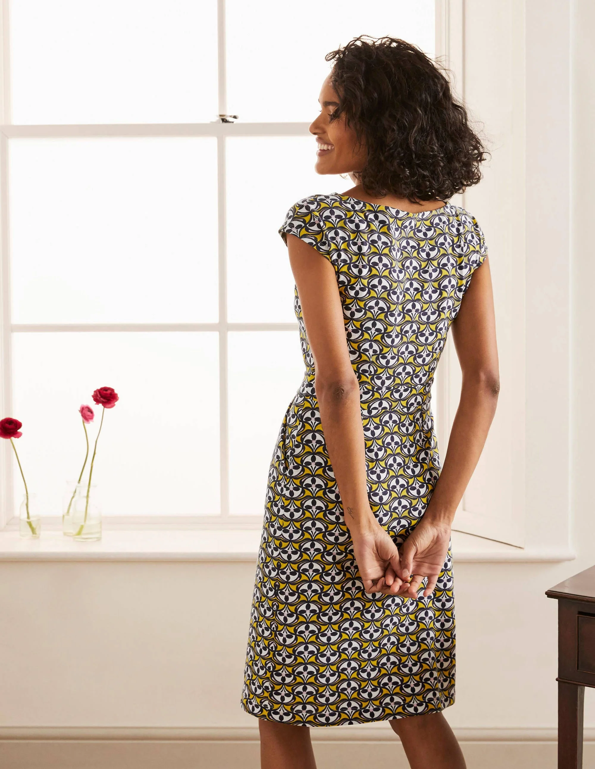 Florrie Jersey Dress-Chartreuse, Floral Fan - Image 3