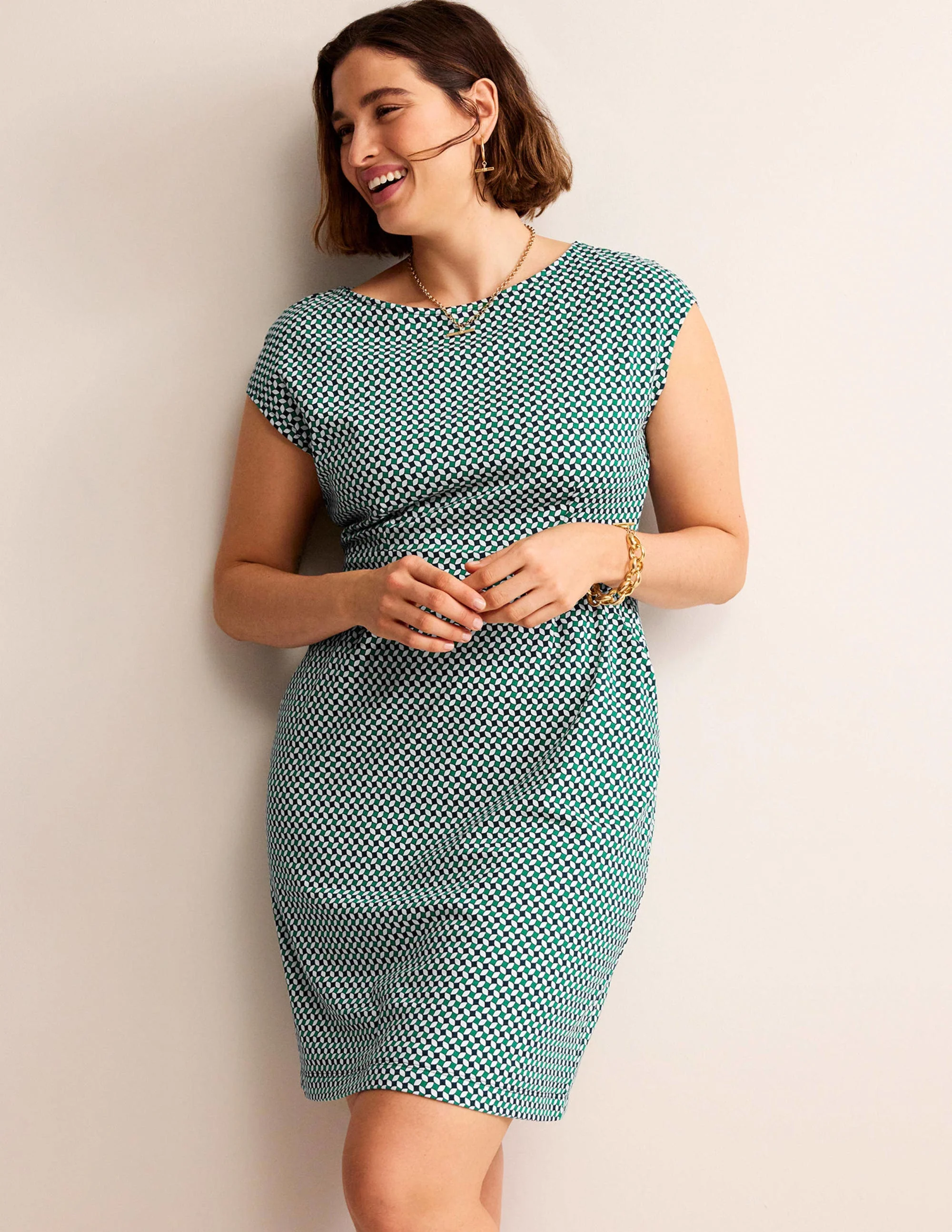 Florrie Jersey Dress-Meadow Green, Abstract Diamond - Image 7