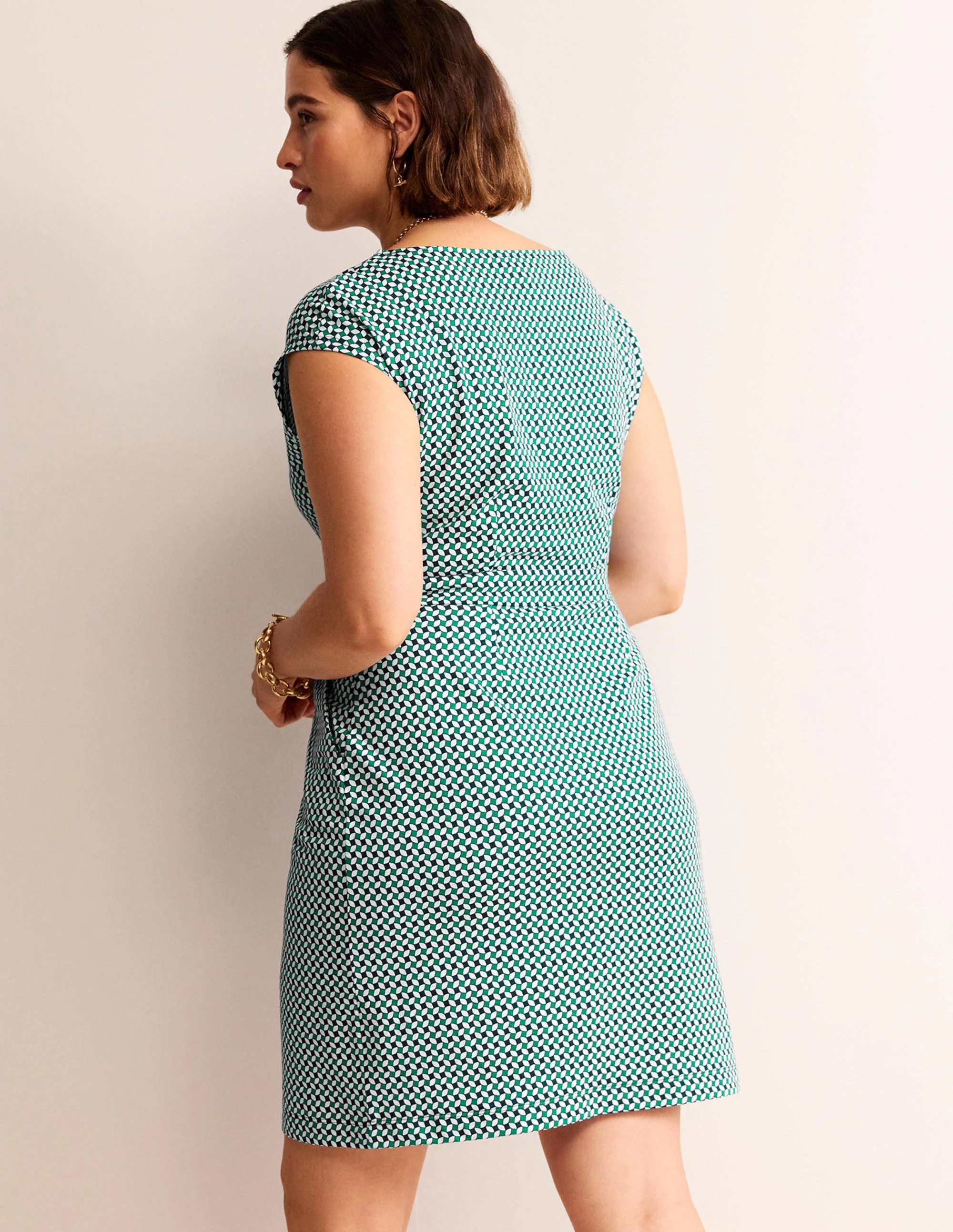Florrie Jersey Dress-Meadow Green, Abstract Diamond - Image 8