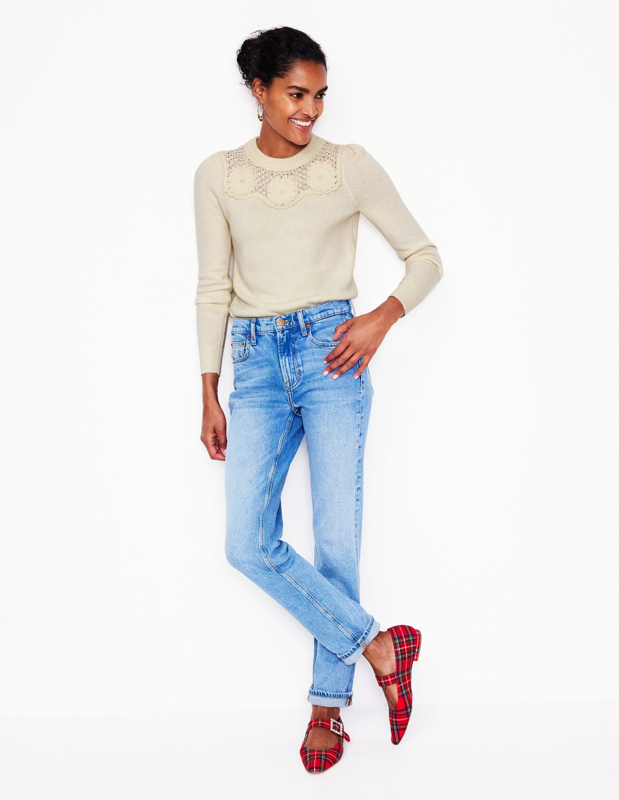 Flower Motif Jumper-Warm Ivory Melange - Image 4